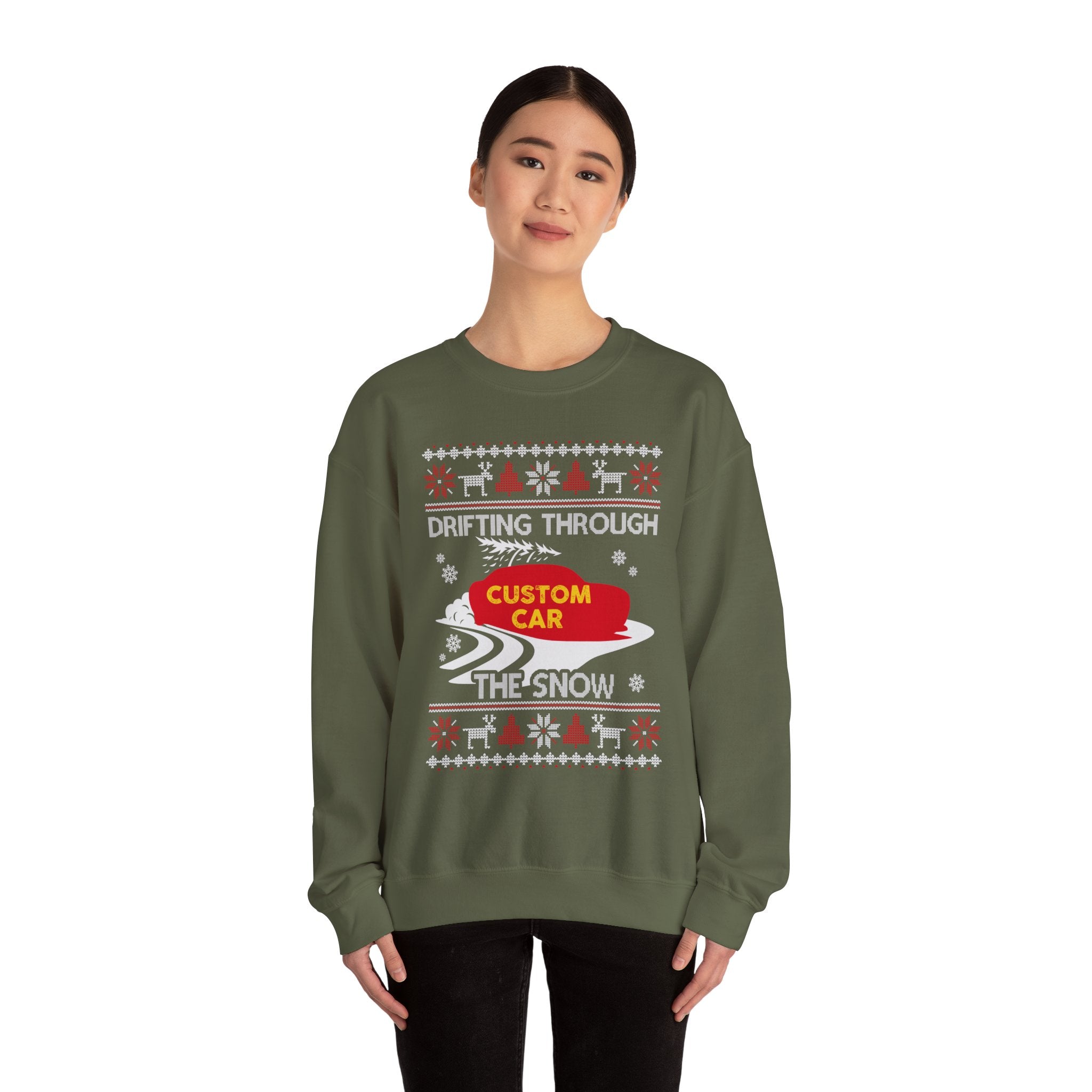 Custom Car Drifting Through the Snow Sweatshirt | Personalized Christmas Car Sweatshirt