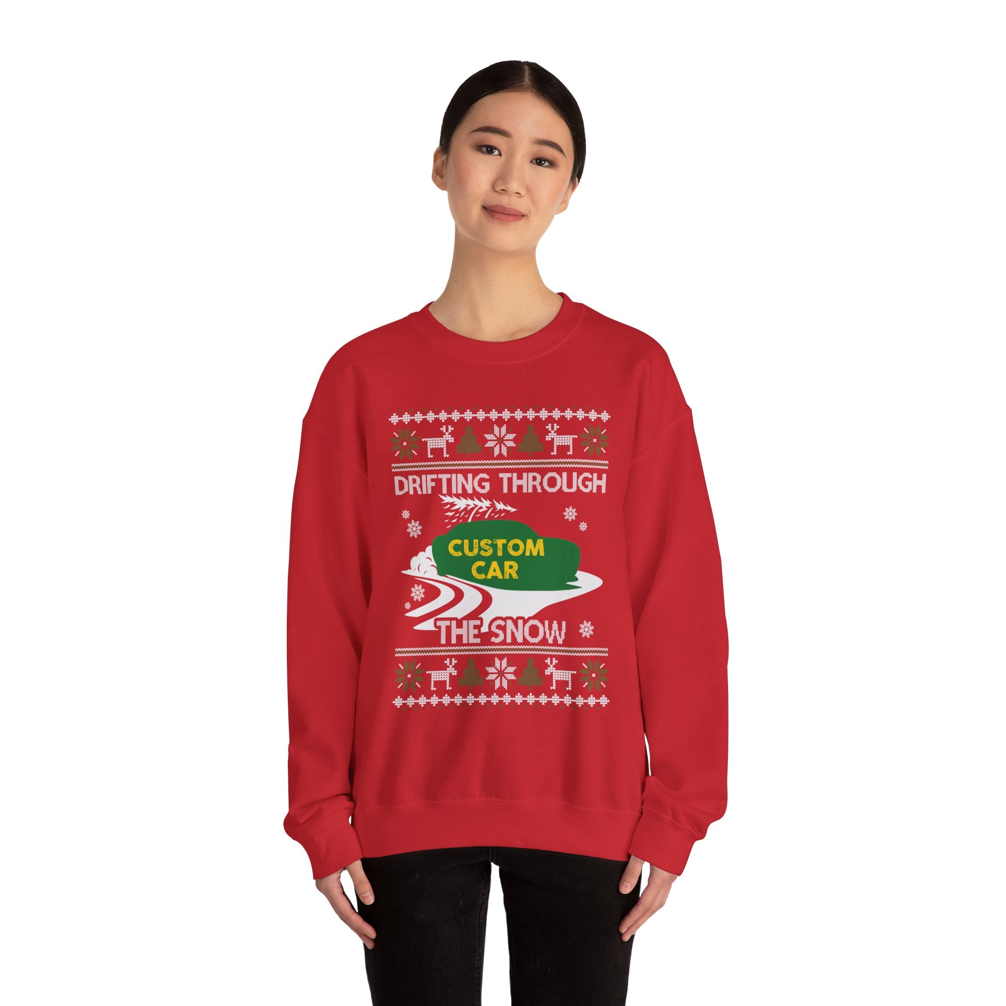 Custom Car Drifting Through the Snow Sweatshirt | Personalized Christmas Car Sweatshirt