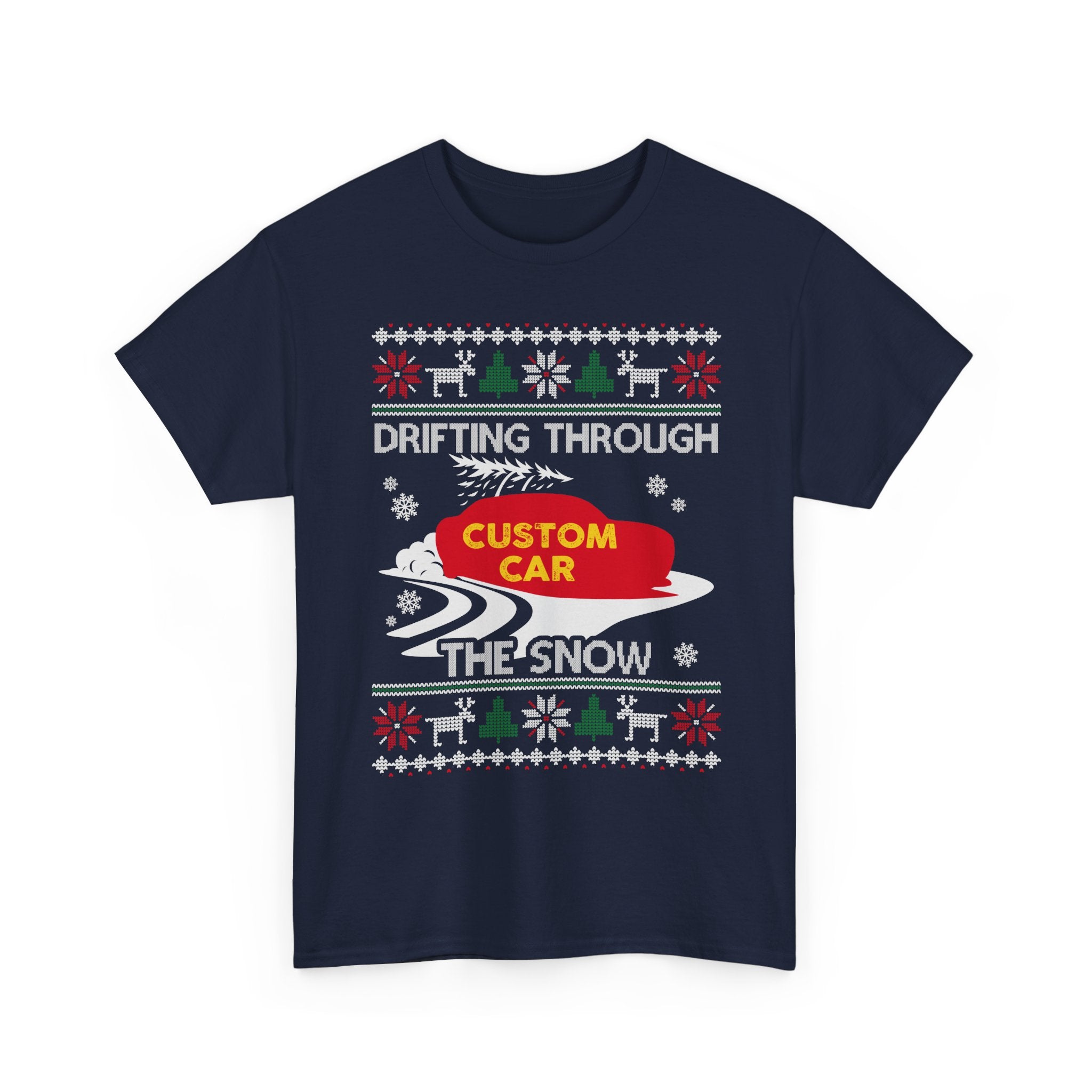 Custom Drift Car Christmas T-Shirt | Personalized Drifting Through the Snow Car Tee