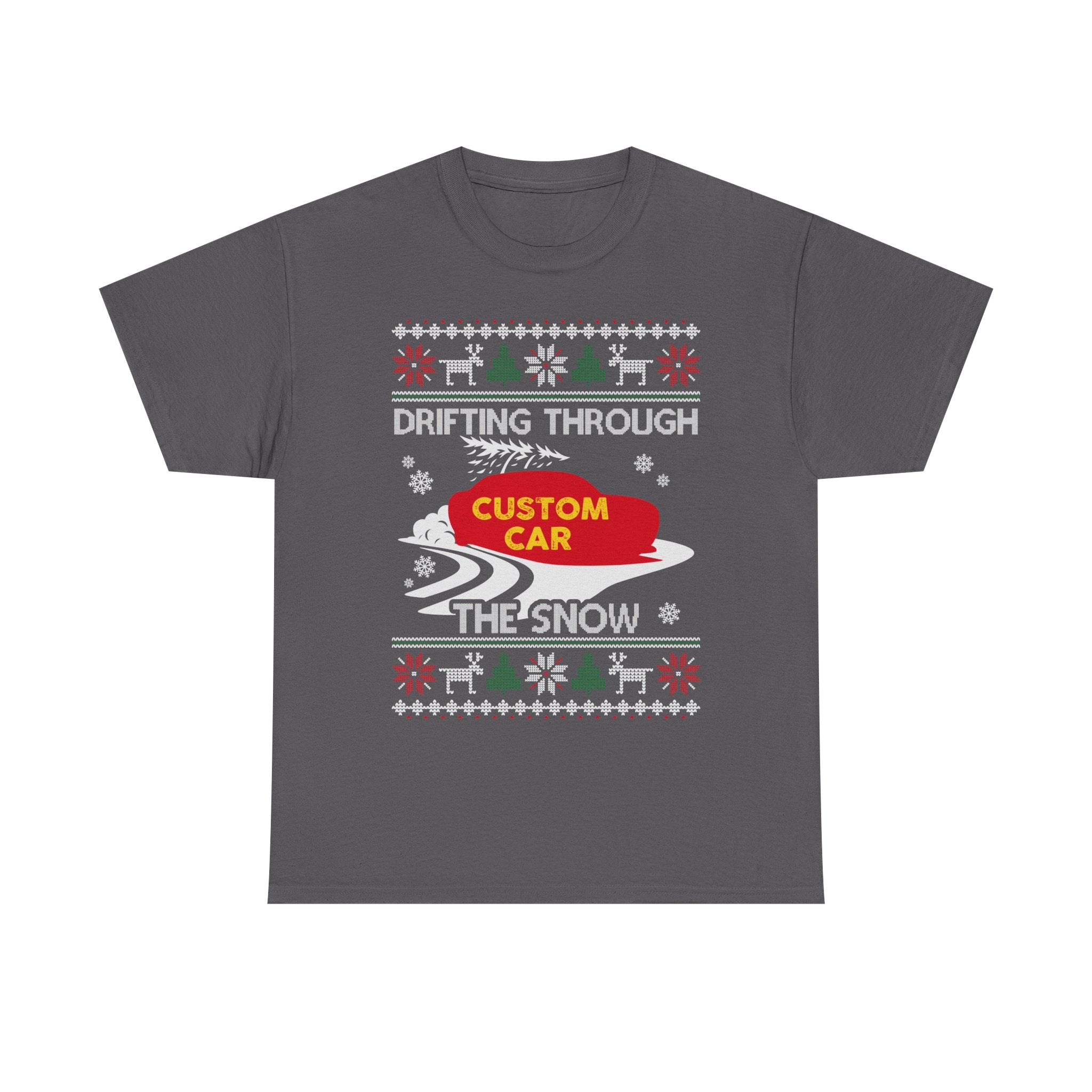 Custom Drift Car Christmas T-Shirt | Personalized Drifting Through the Snow Car Tee