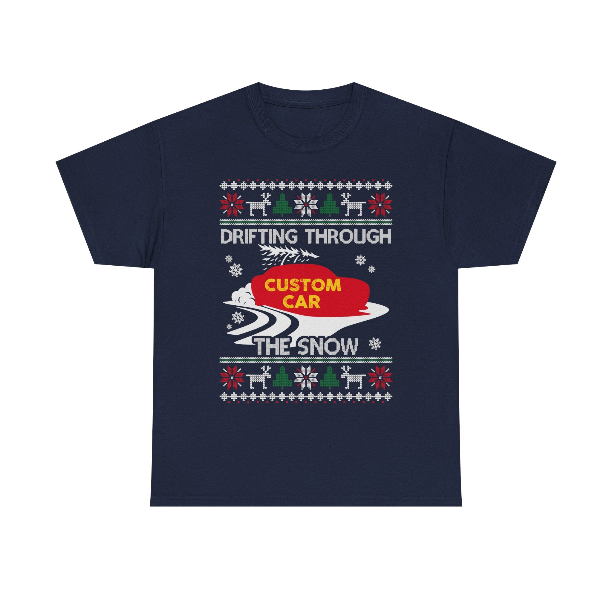 Custom Drift Car Christmas T-Shirt | Personalized Drifting Through the Snow Car Tee