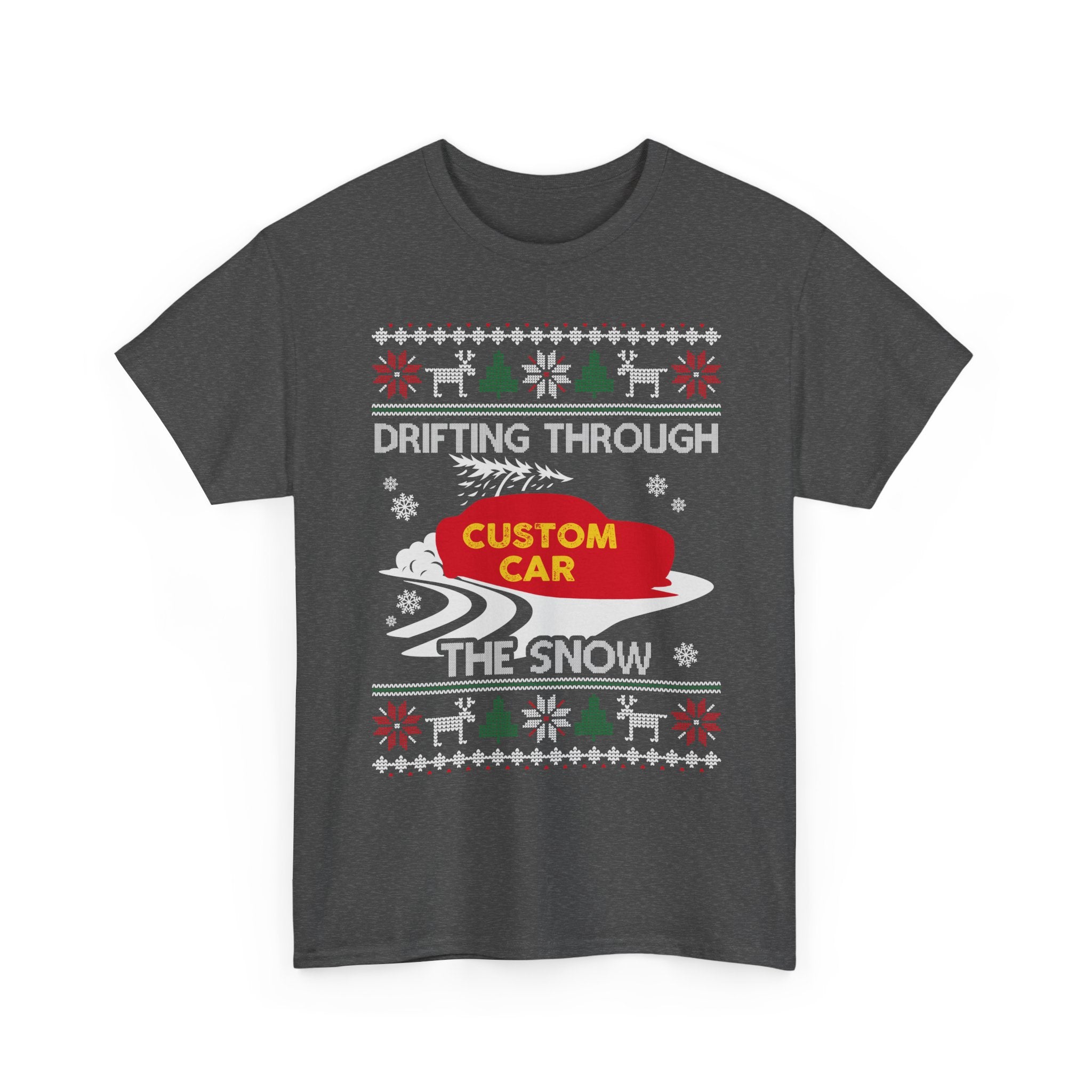 Custom Drift Car Christmas T-Shirt | Personalized Drifting Through the Snow Car Tee