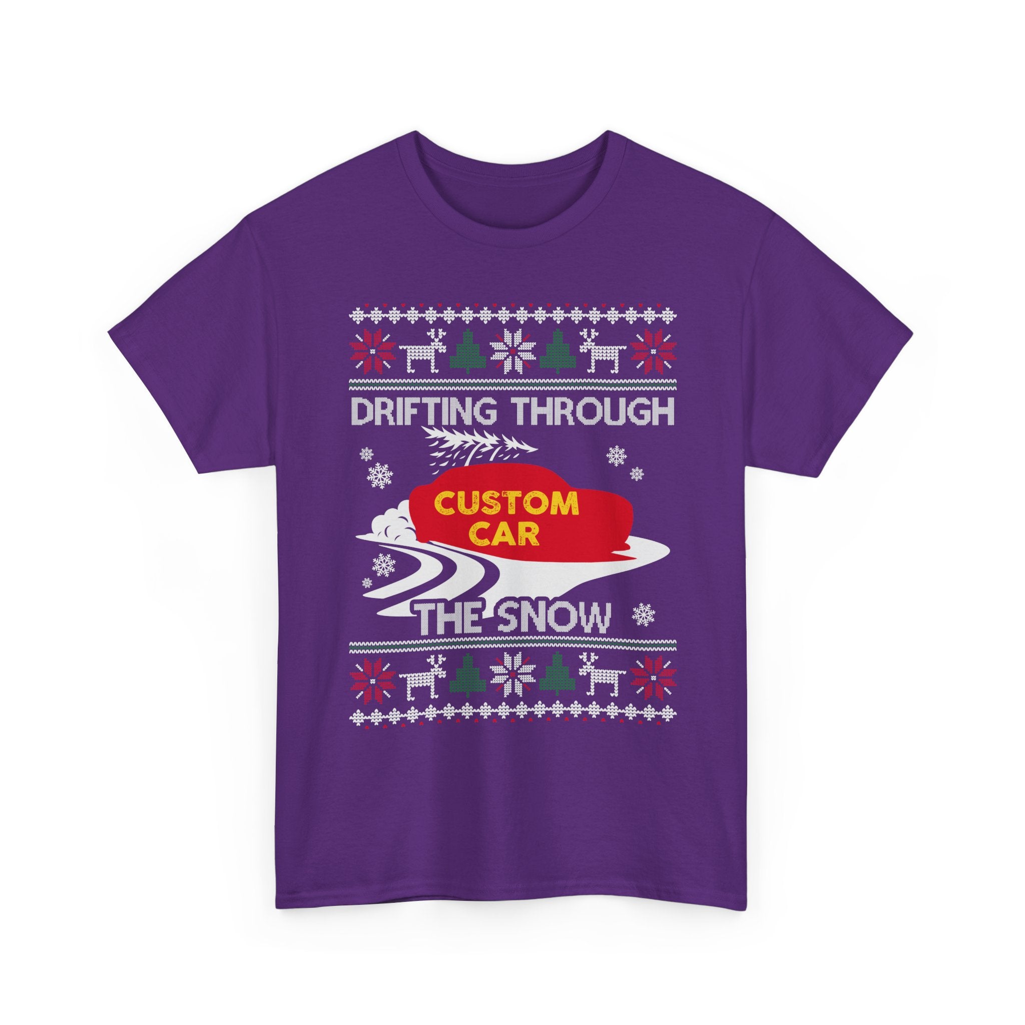 Custom Drift Car Christmas T-Shirt | Personalized Drifting Through the Snow Car Tee