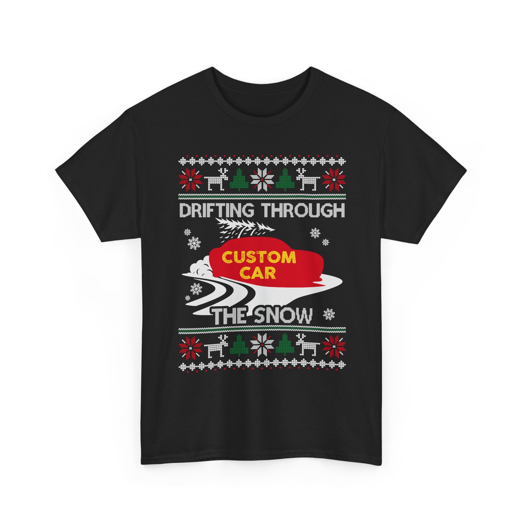 Custom Ugly Christmas Car T-Shirt | Personalized Drifting Through the Snow Car Gift