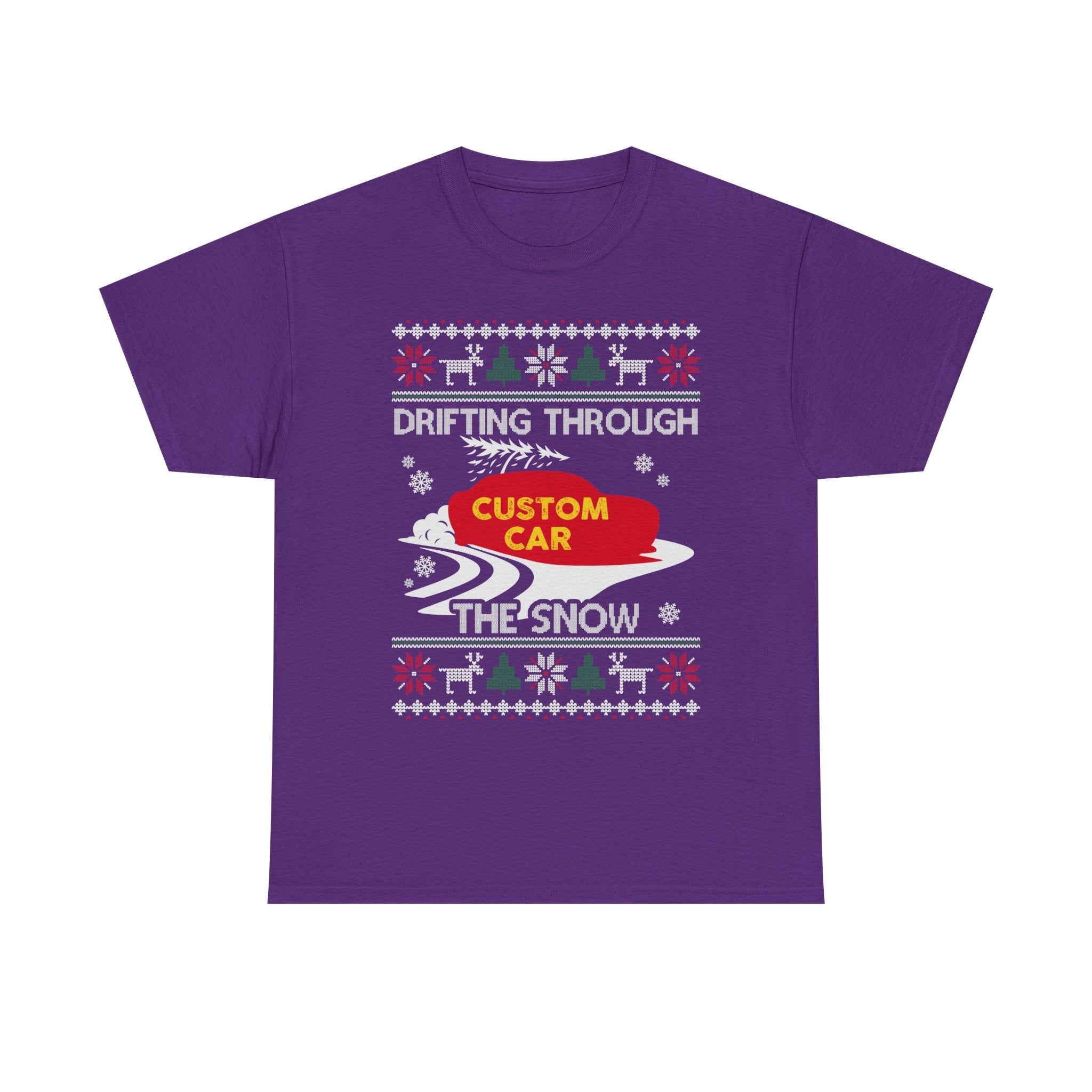 Custom Ugly Christmas Car T-Shirt | Personalized Drifting Through the Snow Car Gift