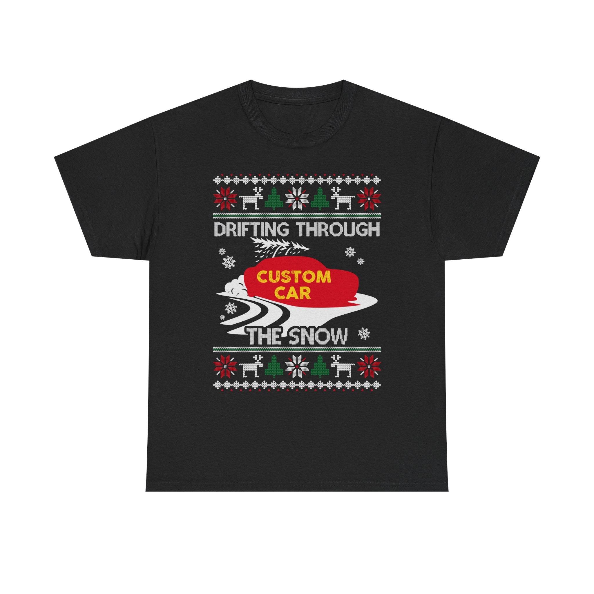Custom Ugly Christmas Car T-Shirt | Personalized Drifting Through the Snow Car Gift