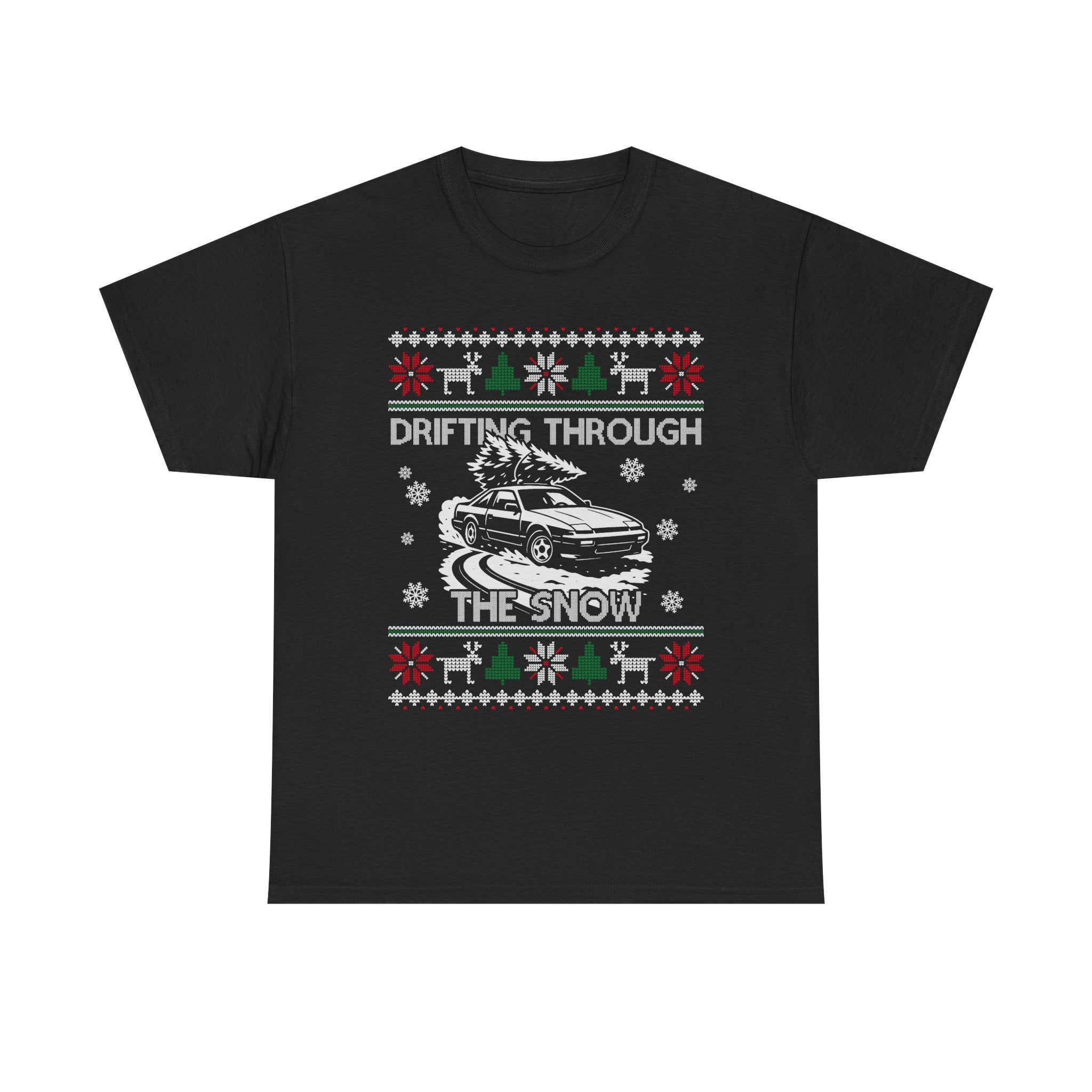 S13 240SX Drifting Through the Snow Ugly Christmas T-Shirt | JDM Drift Car Guy Gift