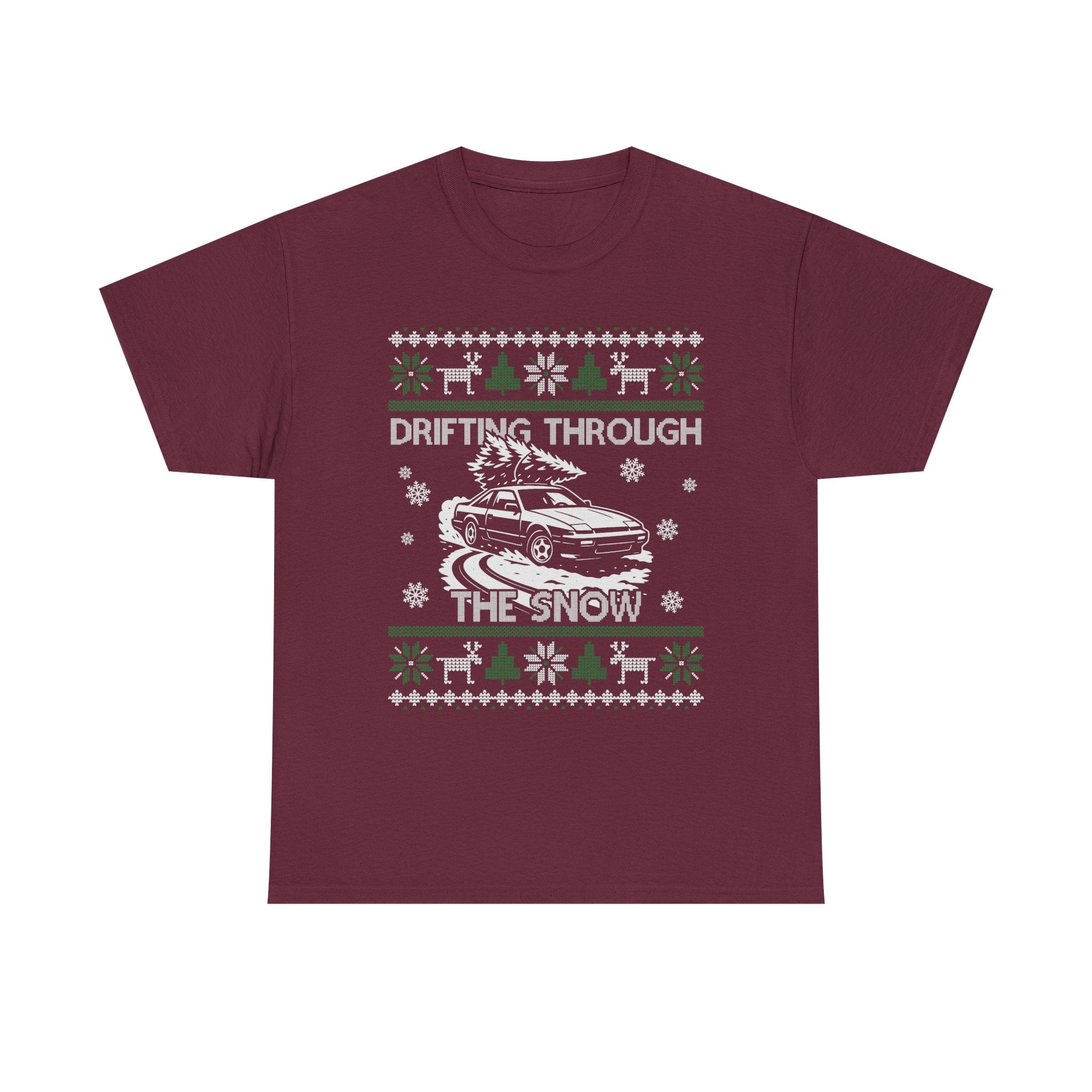 S13 240SX Drifting Through the Snow Ugly Christmas T-Shirt | JDM Drift Car Guy Gift