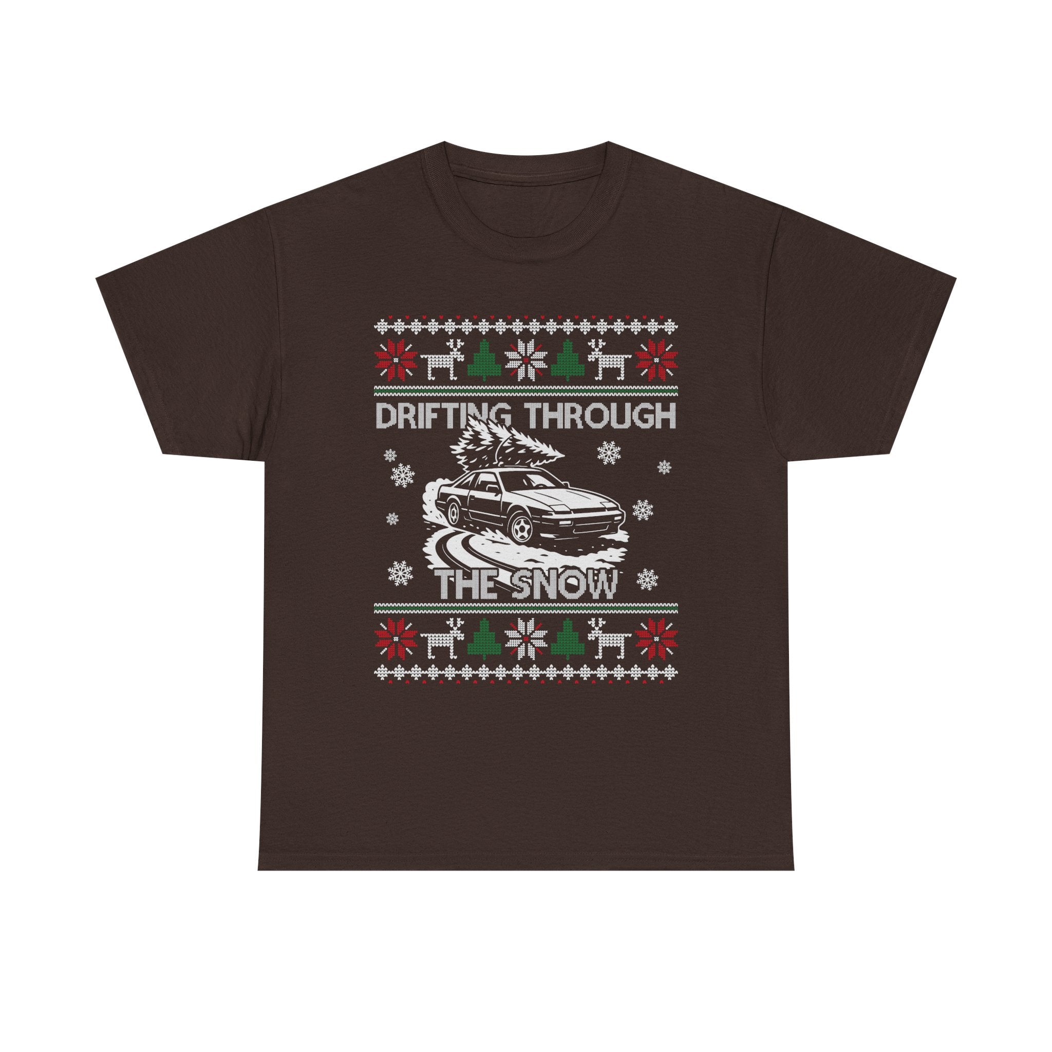 S13 240SX Drifting Through the Snow Ugly Christmas T-Shirt | JDM Drift Car Guy Gift