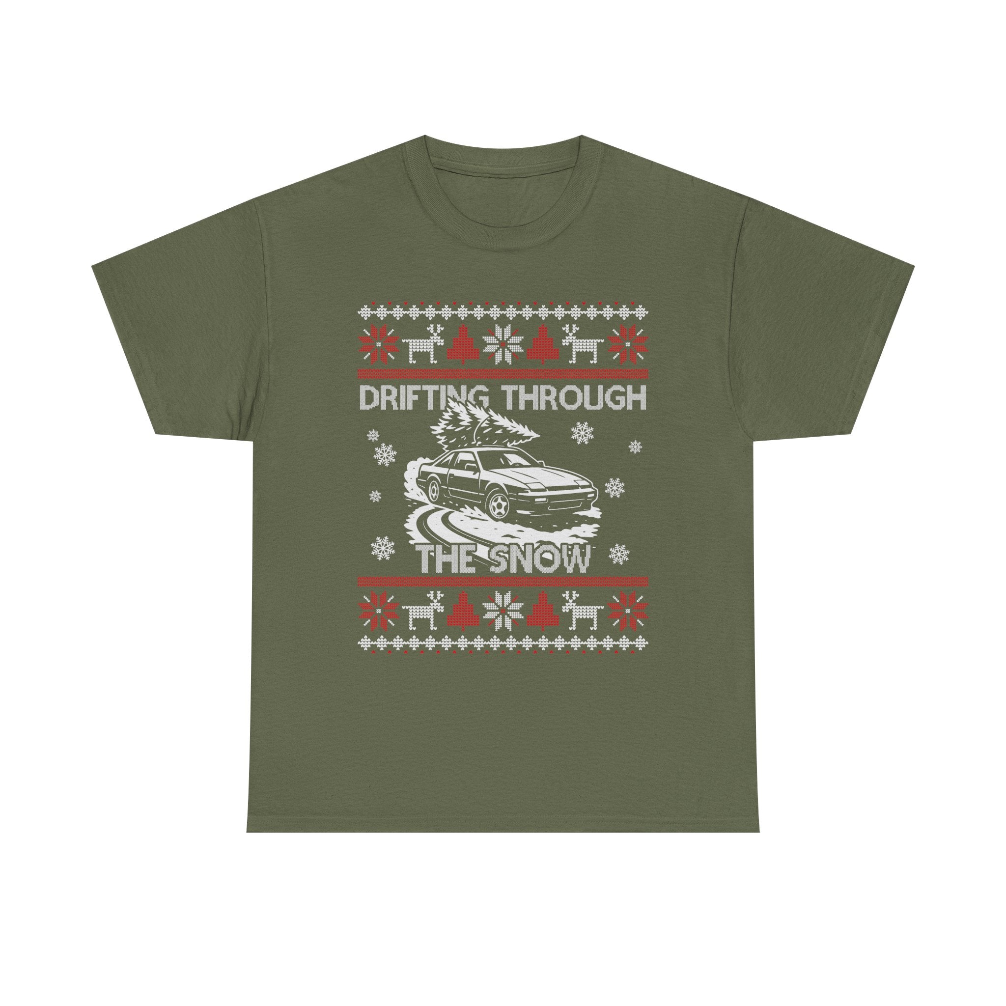 S13 240SX Drifting Through the Snow Ugly Christmas T-Shirt | JDM Drift Car Guy Gift