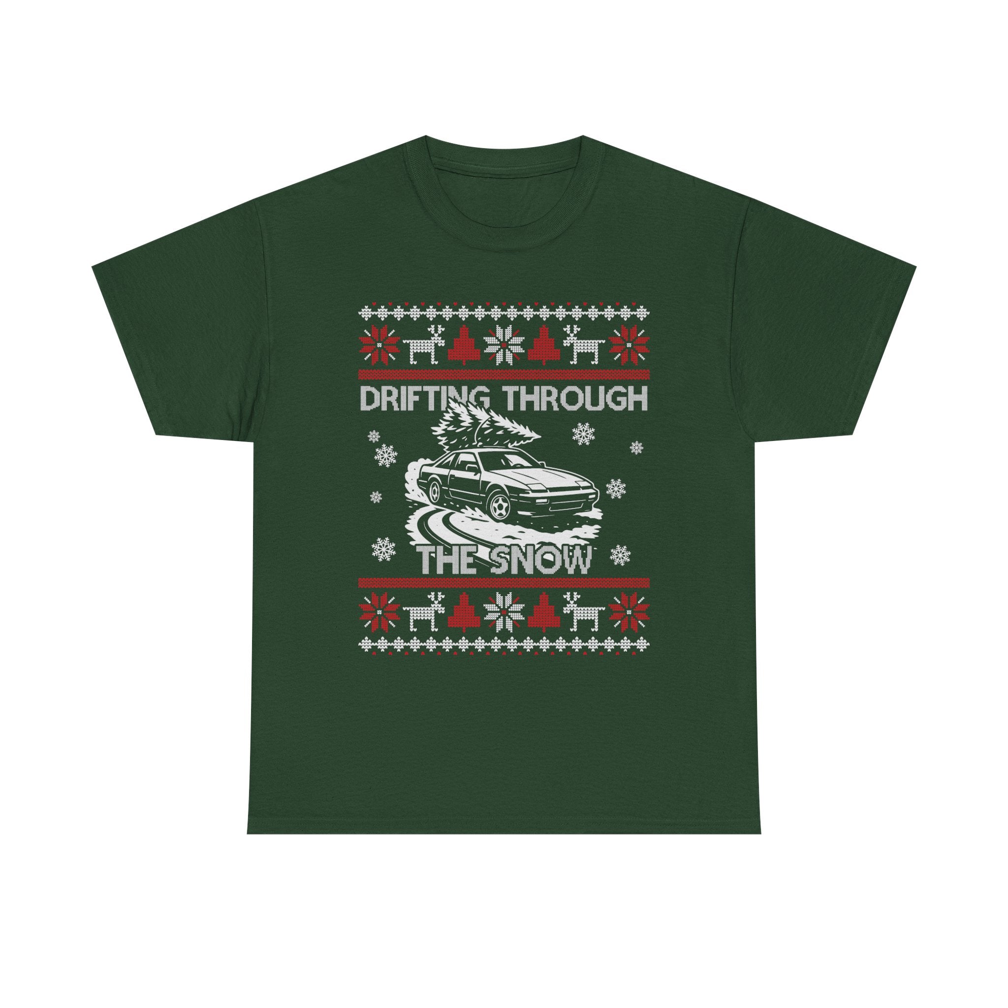 S13 240SX Drifting Through the Snow Ugly Christmas T-Shirt | JDM Drift Car Guy Gift