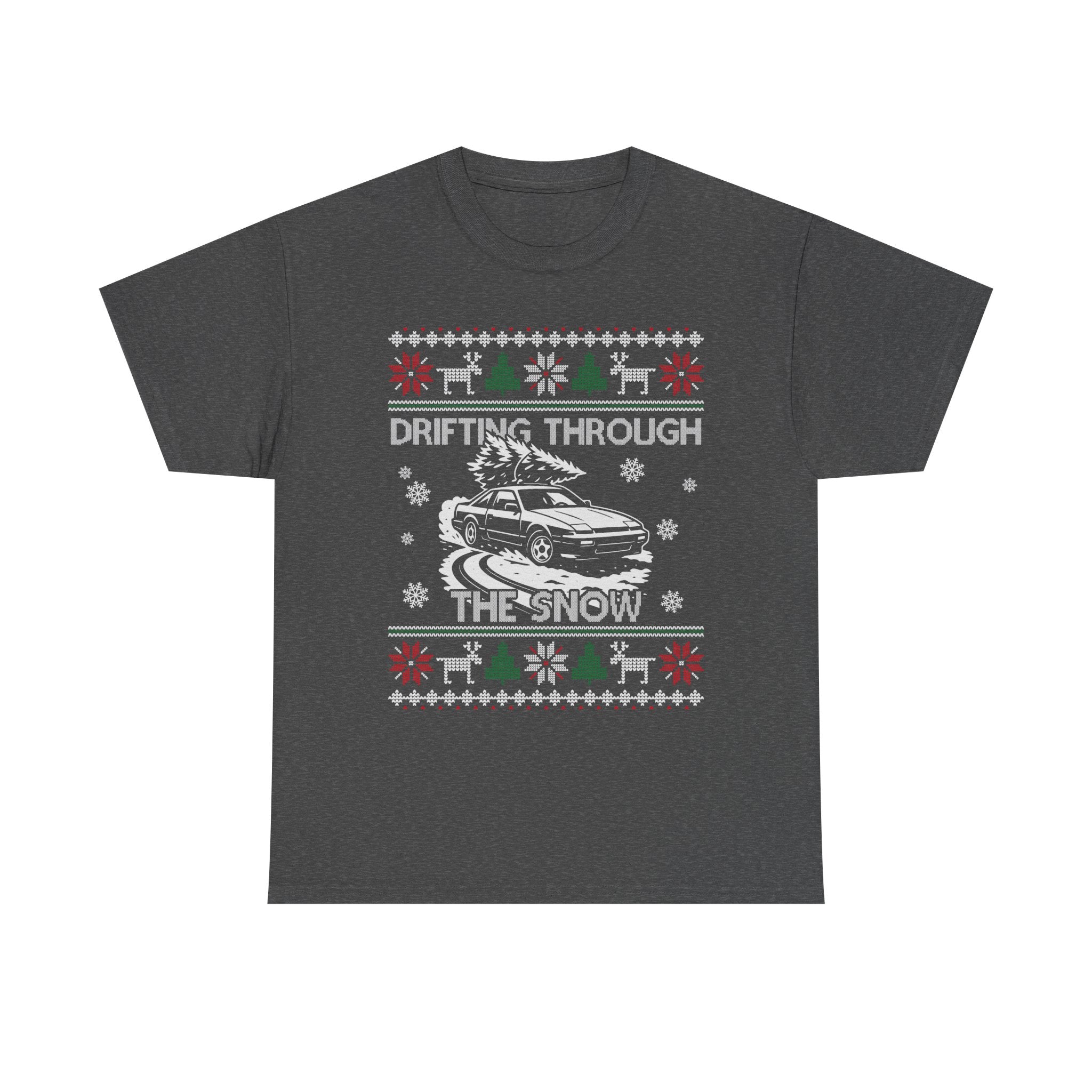 S13 240SX Drifting Through the Snow Ugly Christmas T-Shirt | JDM Drift Car Guy Gift