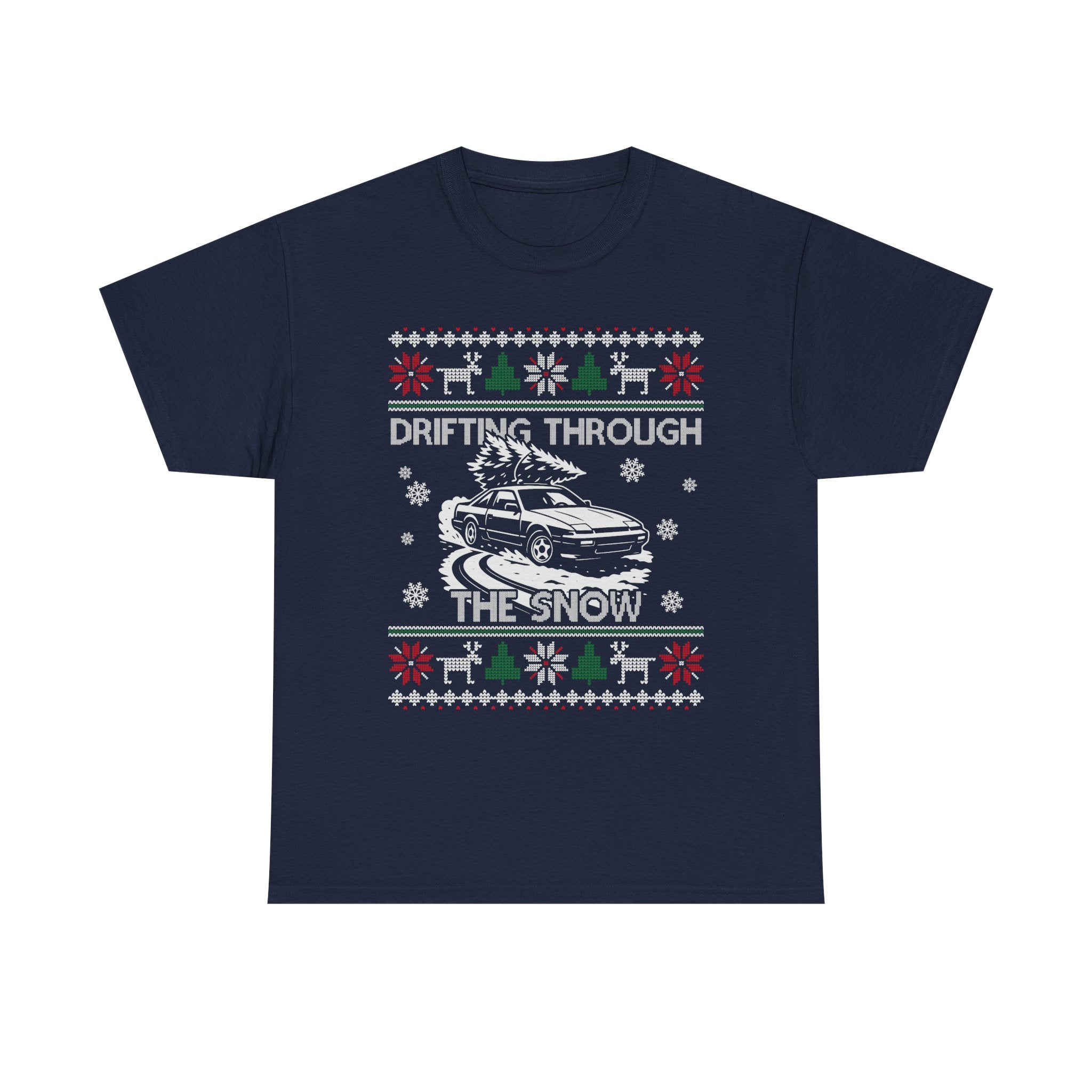 S13 240SX Drifting Through the Snow Ugly Christmas T-Shirt | JDM Drift Car Guy Gift