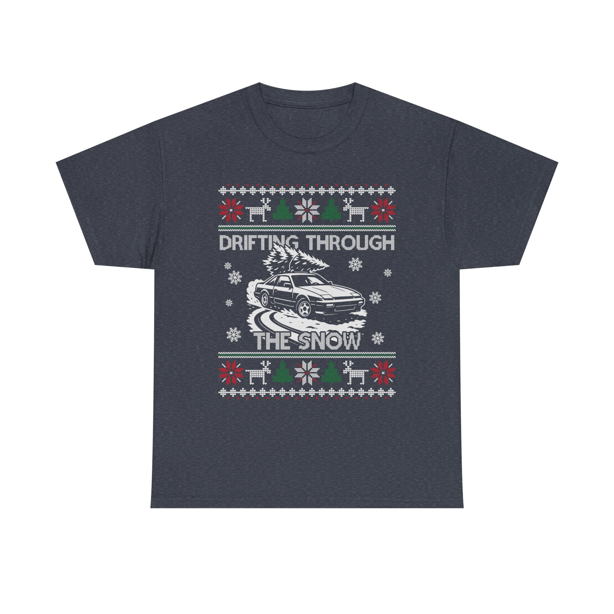 S13 240SX Drifting Through the Snow Ugly Christmas T-Shirt | JDM Drift Car Guy Gift