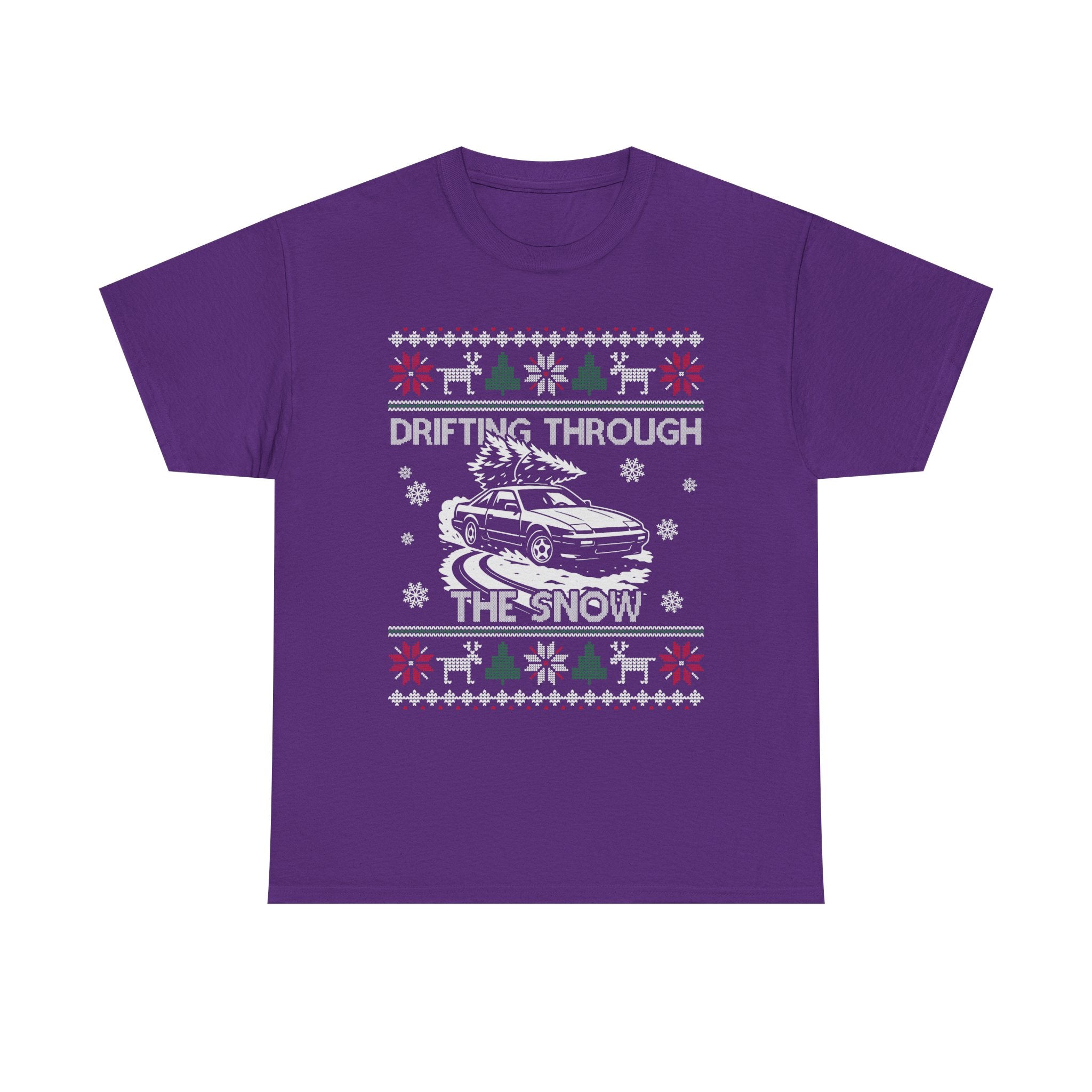S13 240SX Drifting Through the Snow Ugly Christmas T-Shirt | JDM Drift Car Guy Gift