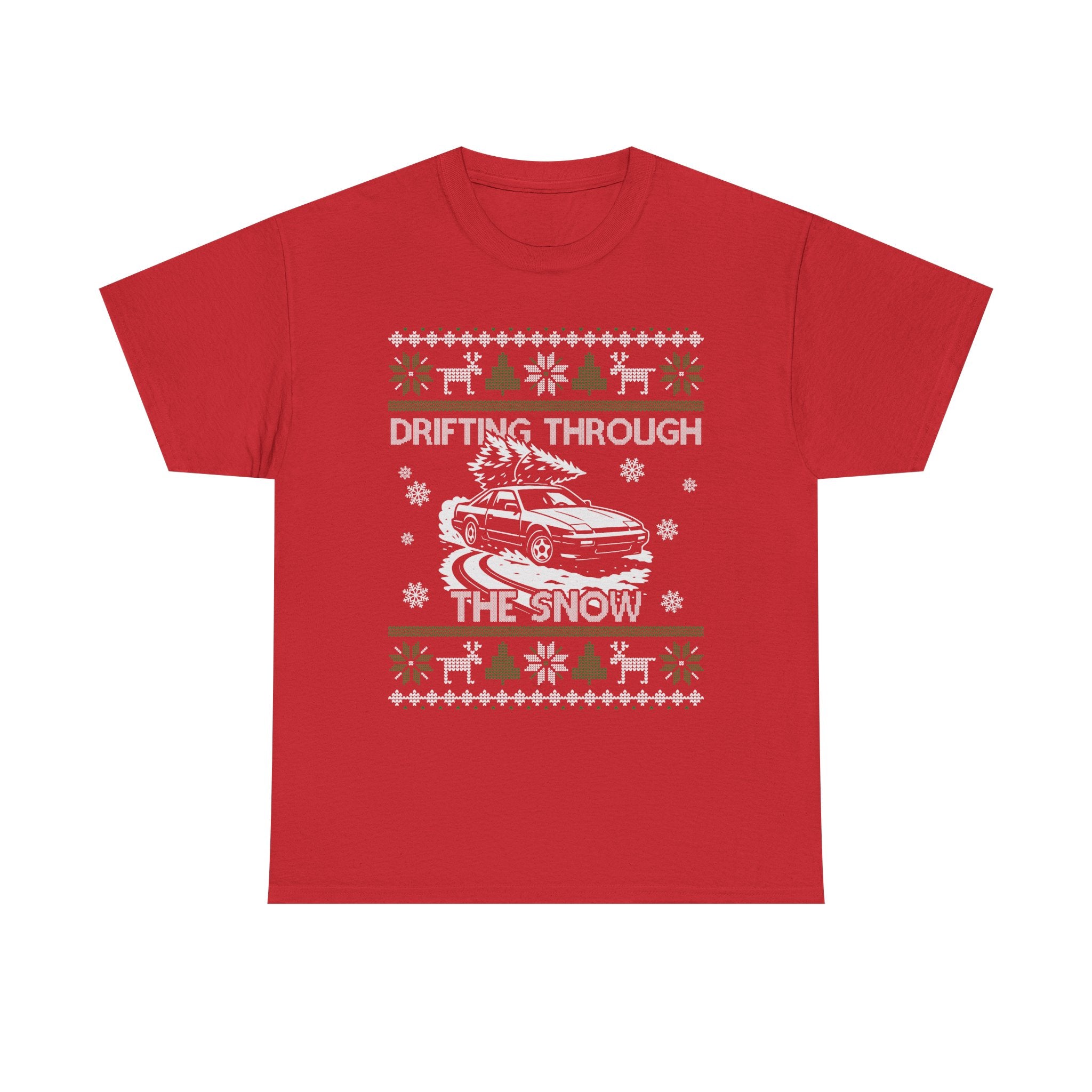 S13 240SX Drifting Through the Snow Ugly Christmas T-Shirt | JDM Drift Car Guy Gift