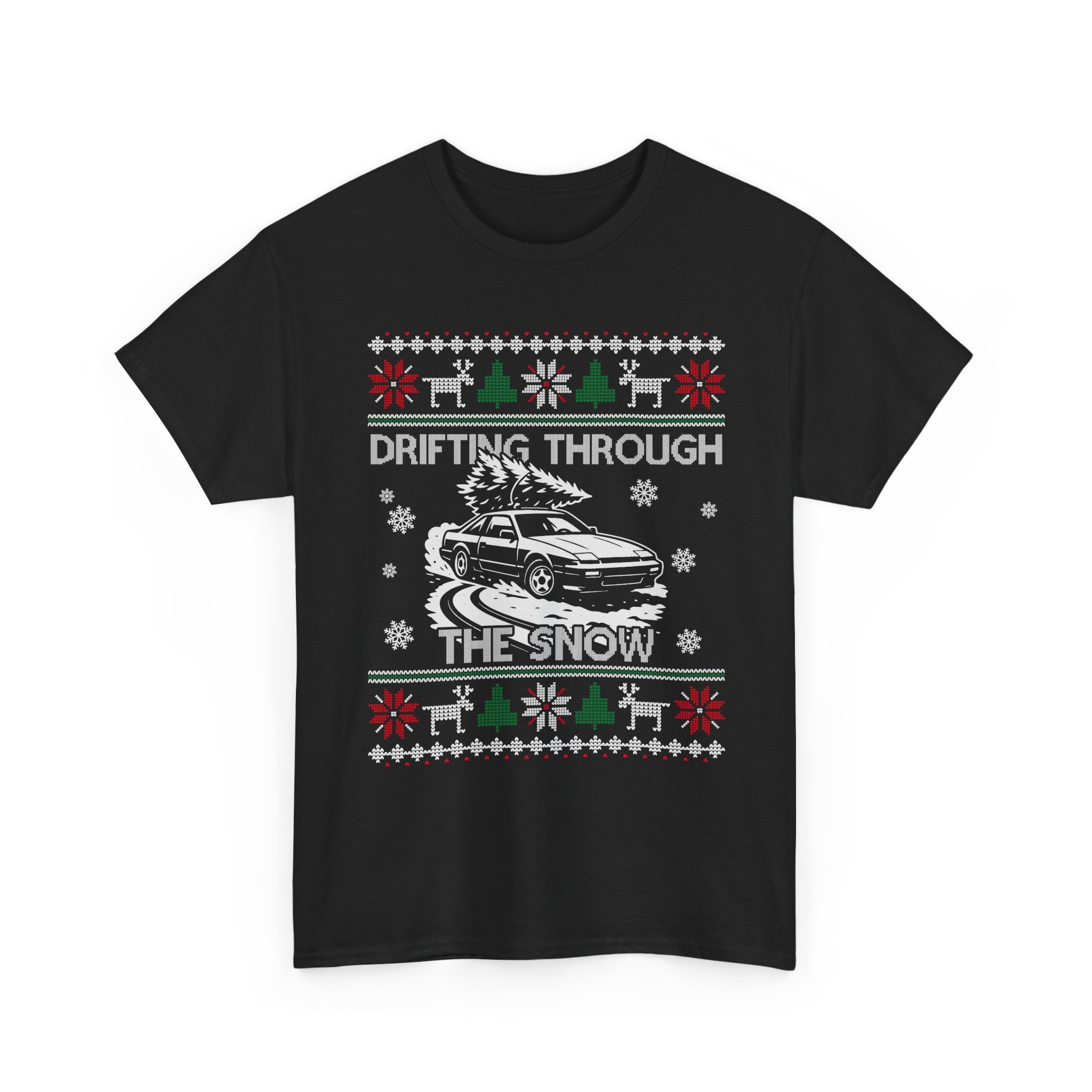 S13 240SX Drifting Through the Snow Ugly Christmas T-Shirt | JDM Drift Car Guy Gift