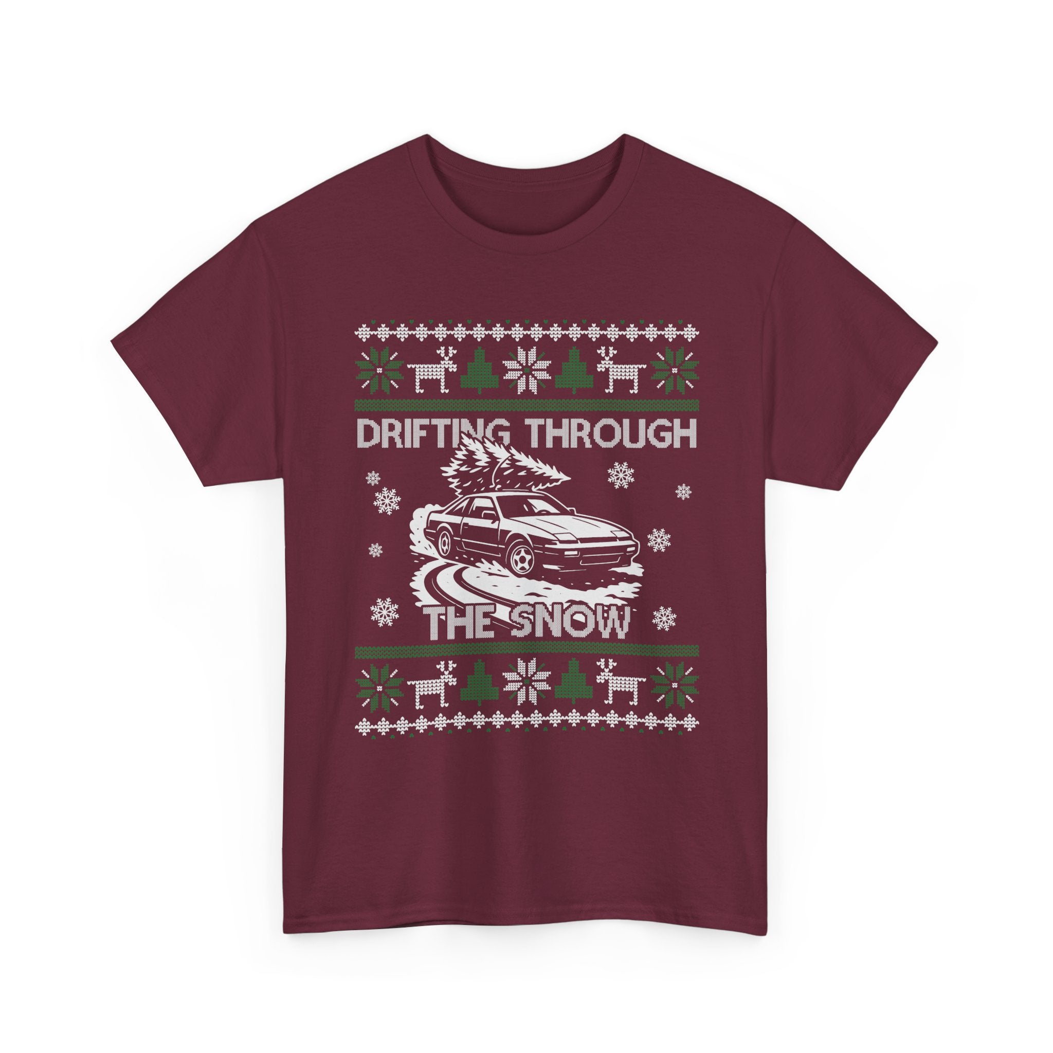 S13 240SX Drifting Through the Snow Ugly Christmas T-Shirt | JDM Drift Car Guy Gift