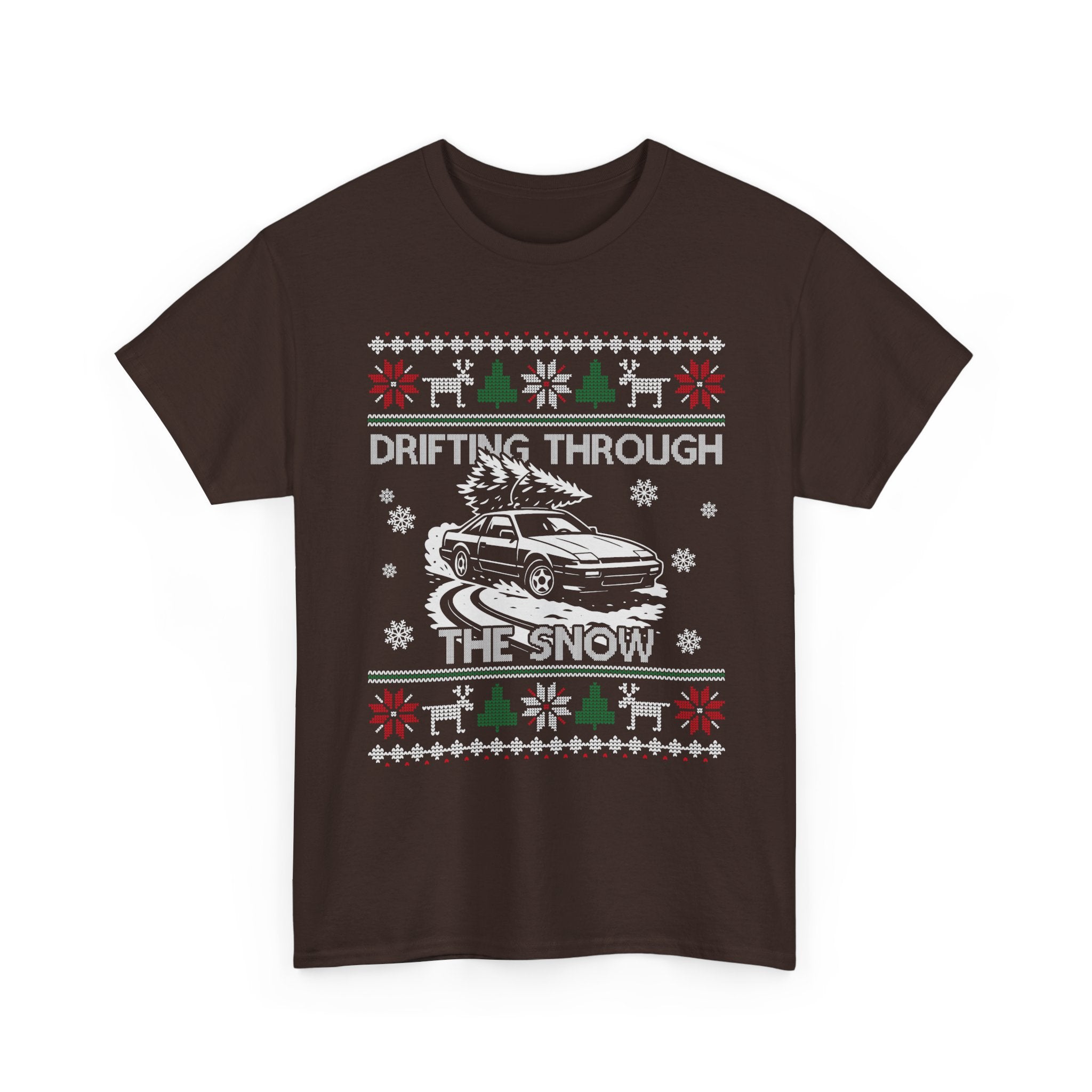 S13 240SX Drifting Through the Snow Ugly Christmas T-Shirt | JDM Drift Car Guy Gift