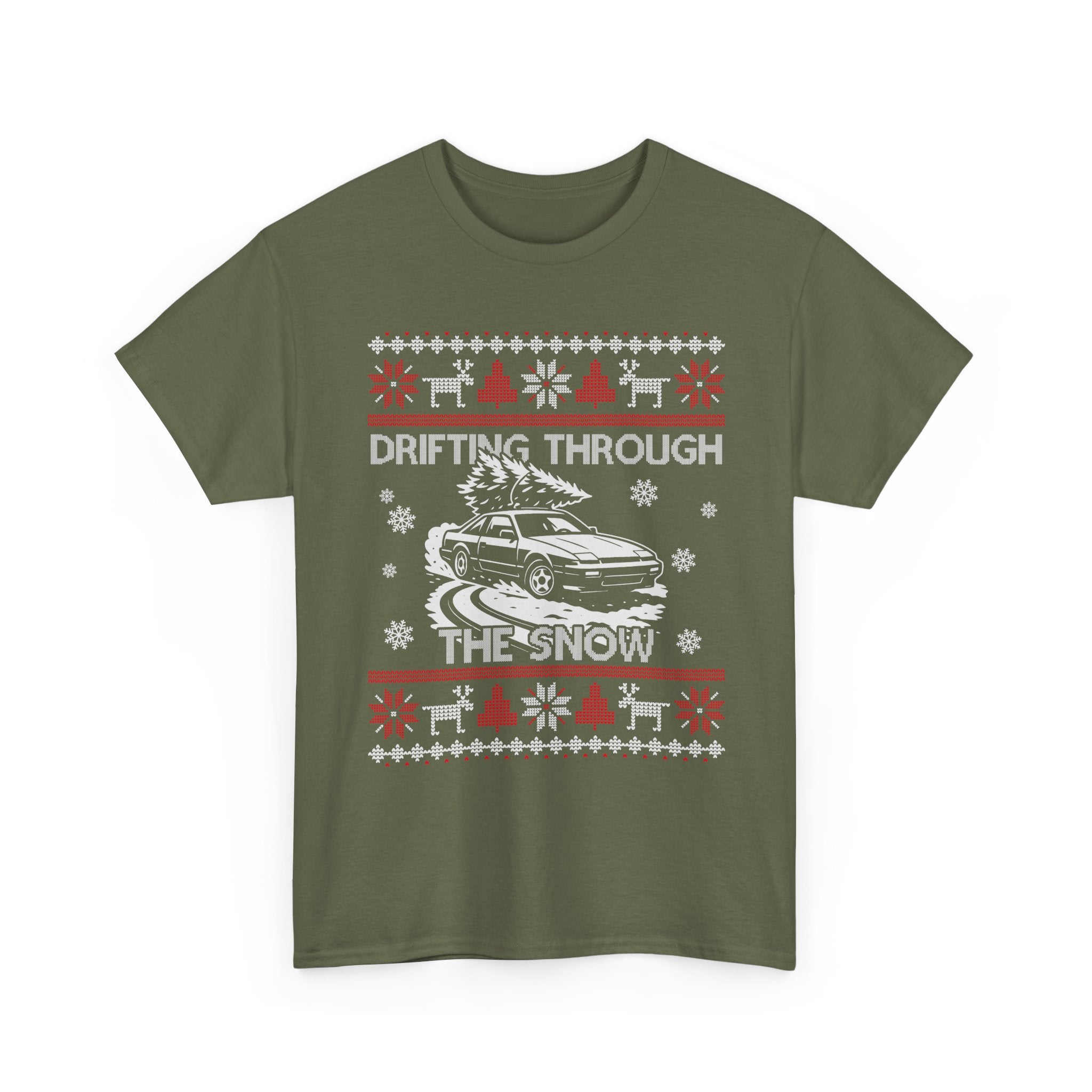 S13 240SX Drifting Through the Snow Ugly Christmas T-Shirt | JDM Drift Car Guy Gift