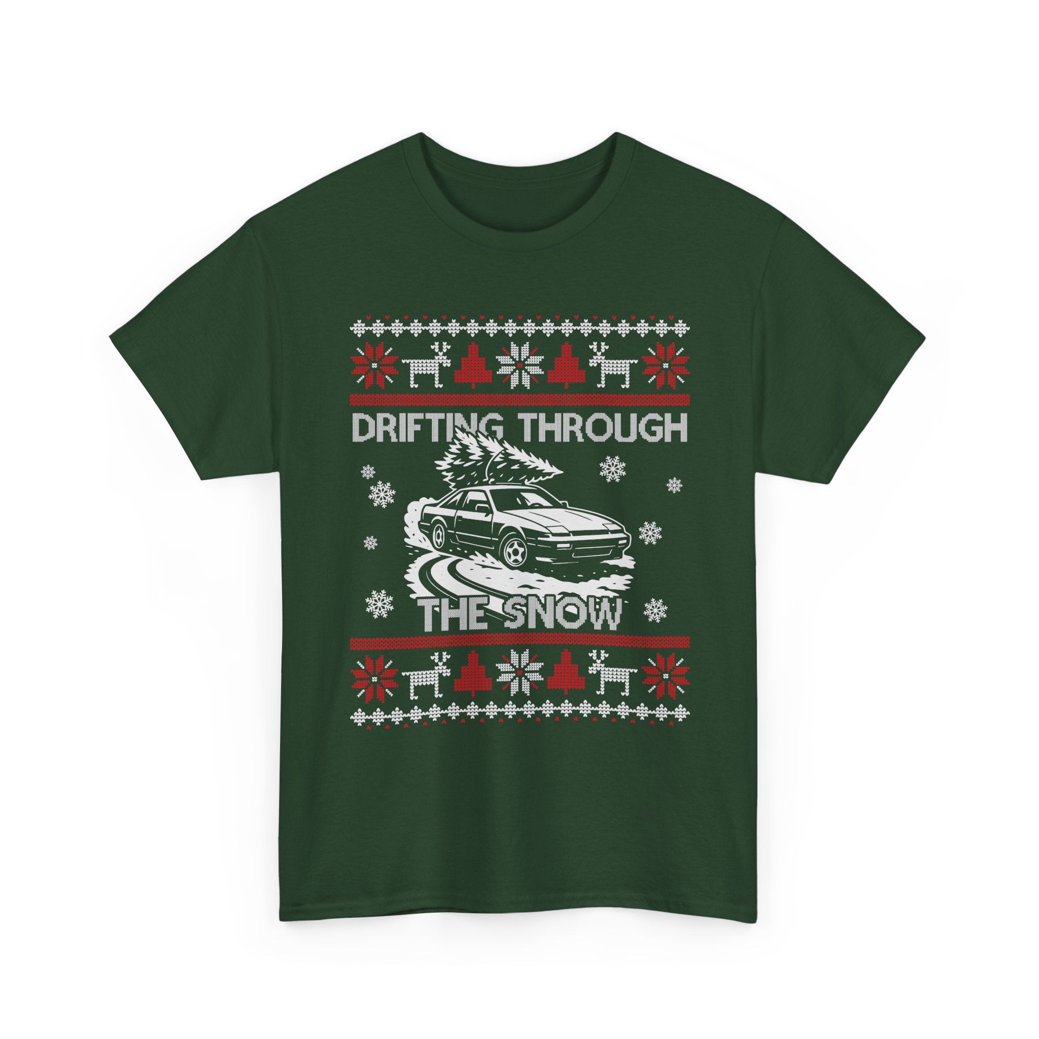 S13 240SX Drifting Through the Snow Ugly Christmas T-Shirt | JDM Drift Car Guy Gift