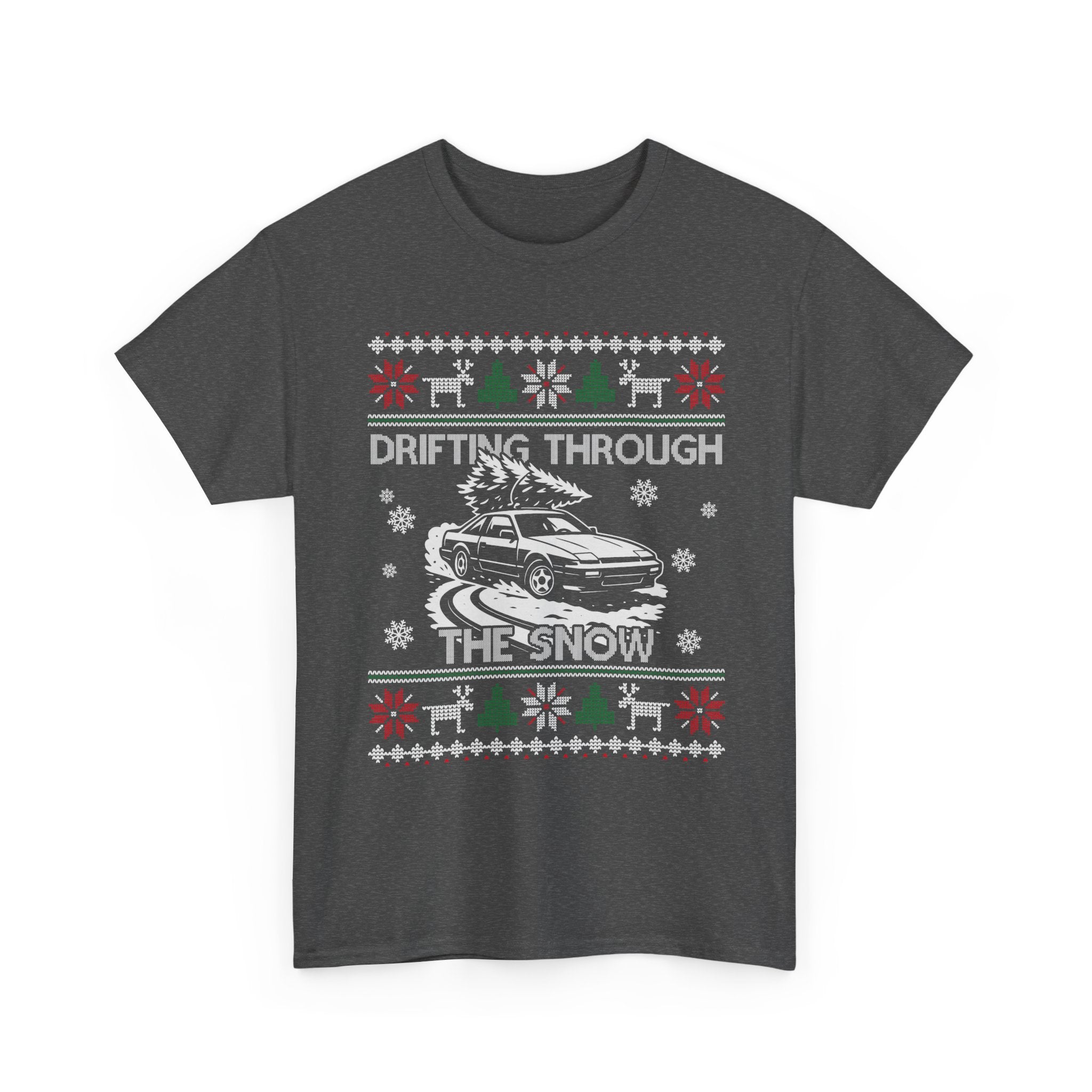 S13 240SX Drifting Through the Snow Ugly Christmas T-Shirt | JDM Drift Car Guy Gift