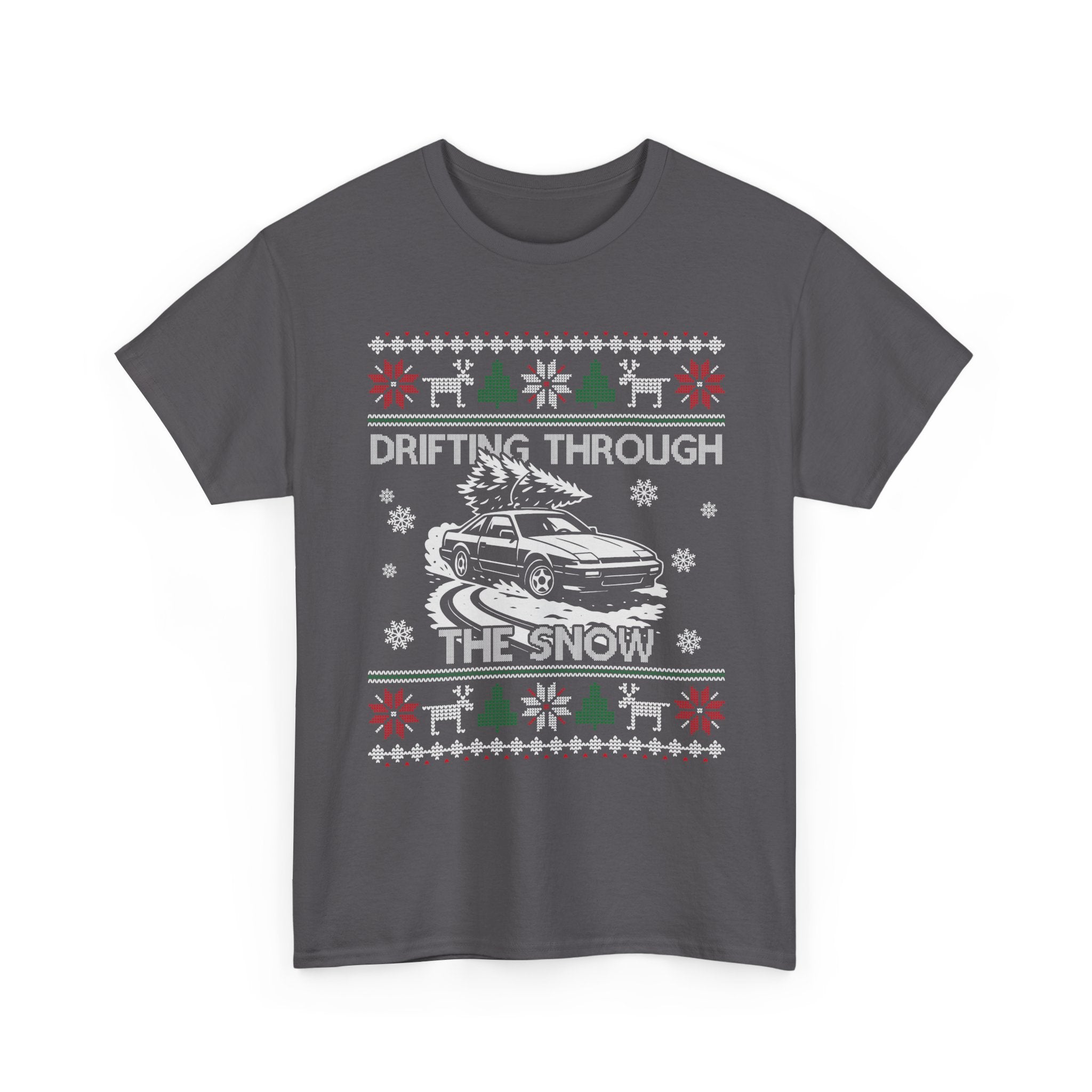 S13 240SX Drifting Through the Snow Ugly Christmas T-Shirt | JDM Drift Car Guy Gift