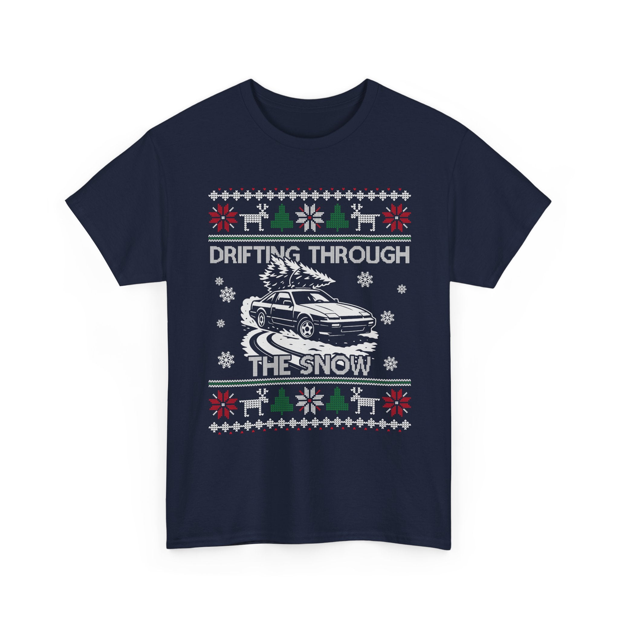S13 240SX Drifting Through the Snow Ugly Christmas T-Shirt | JDM Drift Car Guy Gift