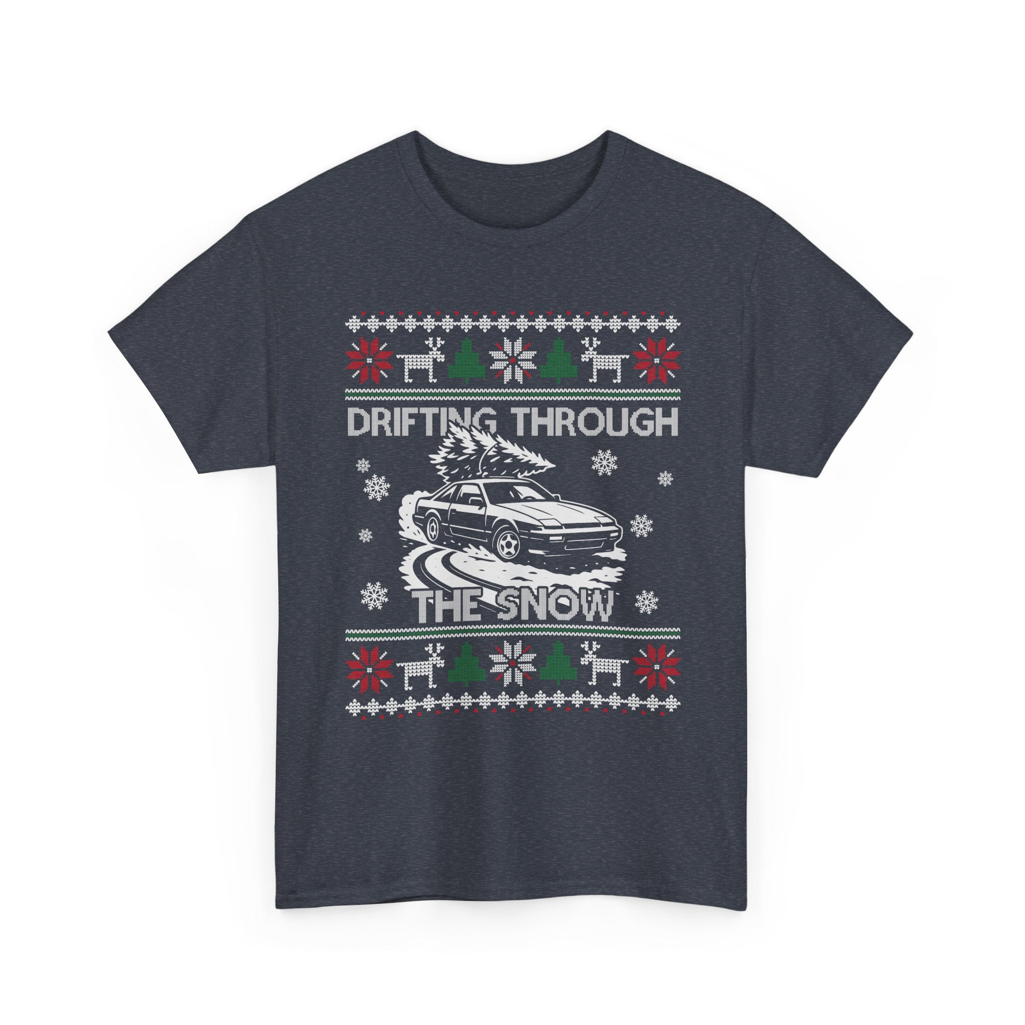 S13 240SX Drifting Through the Snow Ugly Christmas T-Shirt | JDM Drift Car Guy Gift
