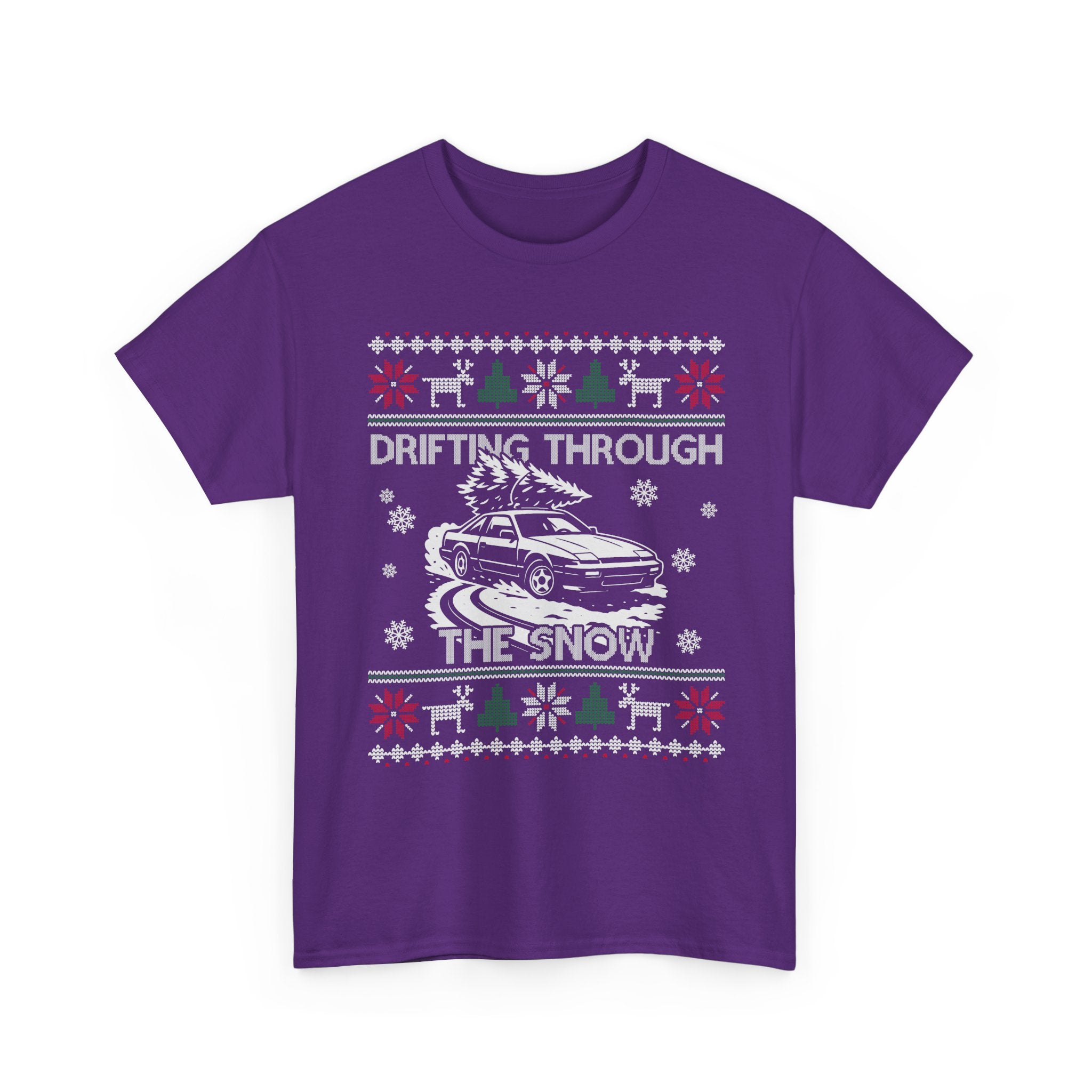 S13 240SX Drifting Through the Snow Ugly Christmas T-Shirt | JDM Drift Car Guy Gift