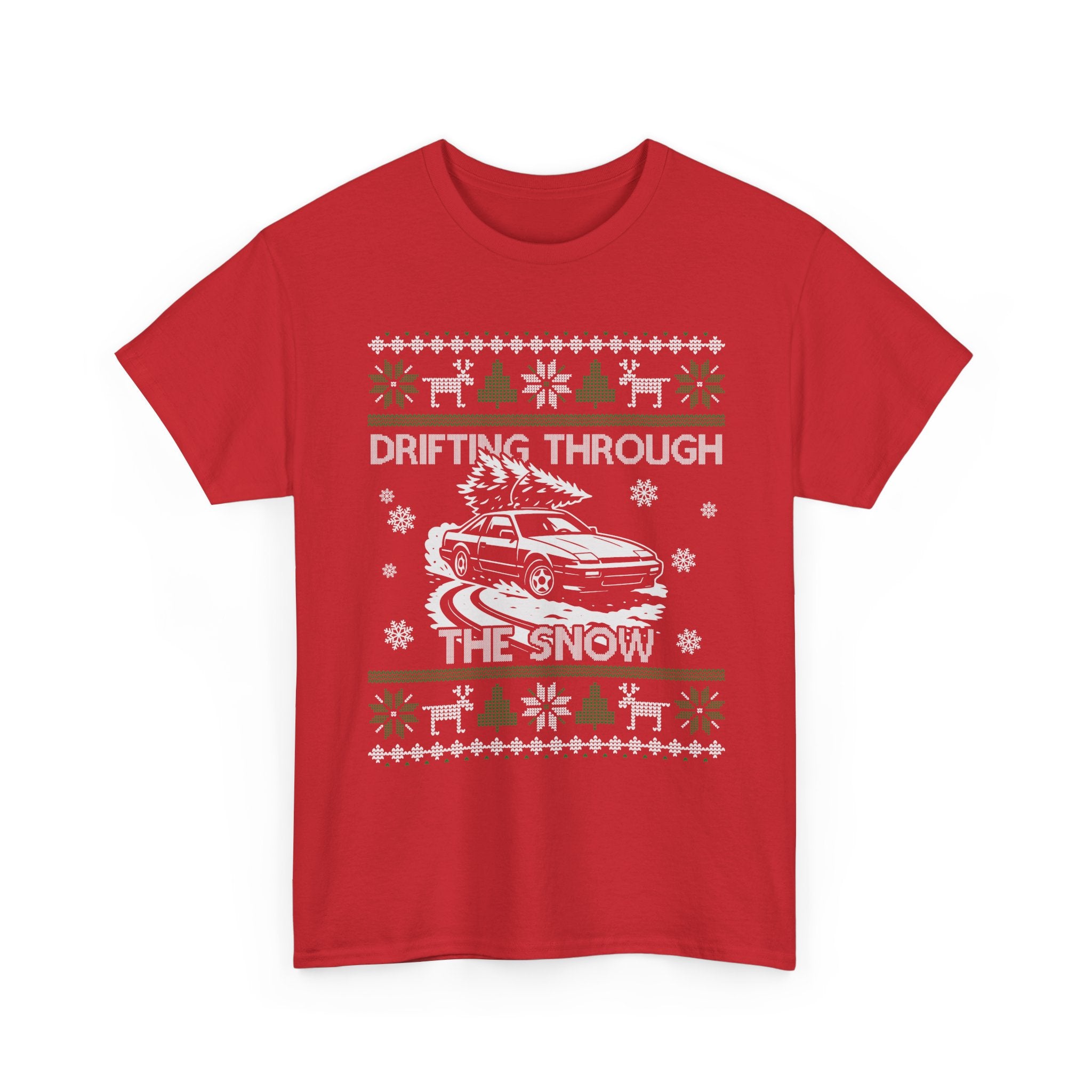 S13 240SX Drifting Through the Snow Ugly Christmas T-Shirt | JDM Drift Car Guy Gift