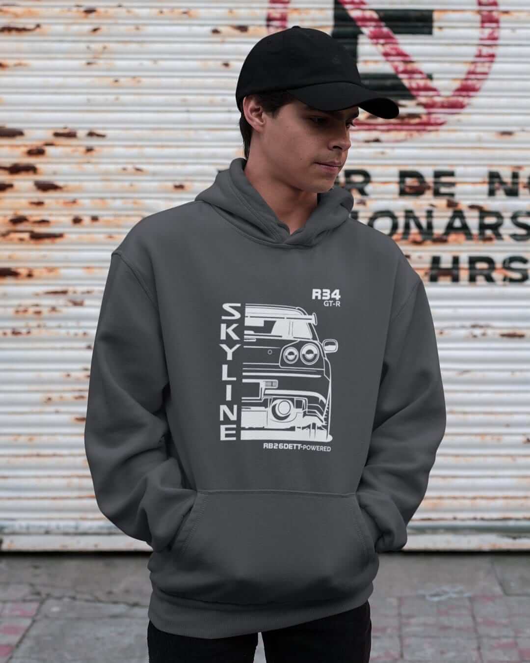 R34 GTR RB26 JDM Legend Back Print Car Hoodie