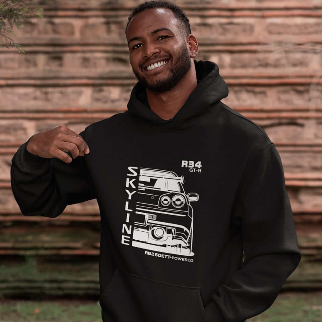 R34 GTR RB26 JDM Legend Back Print Car Hoodie