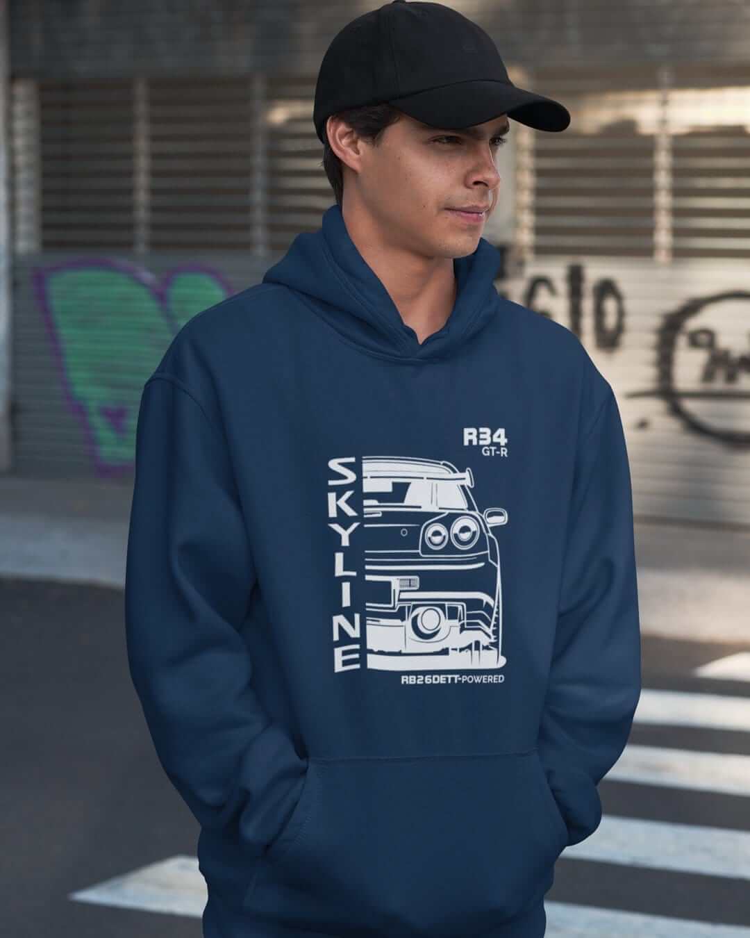 R34 GTR RB26 JDM Legend Back Print Car Hoodie