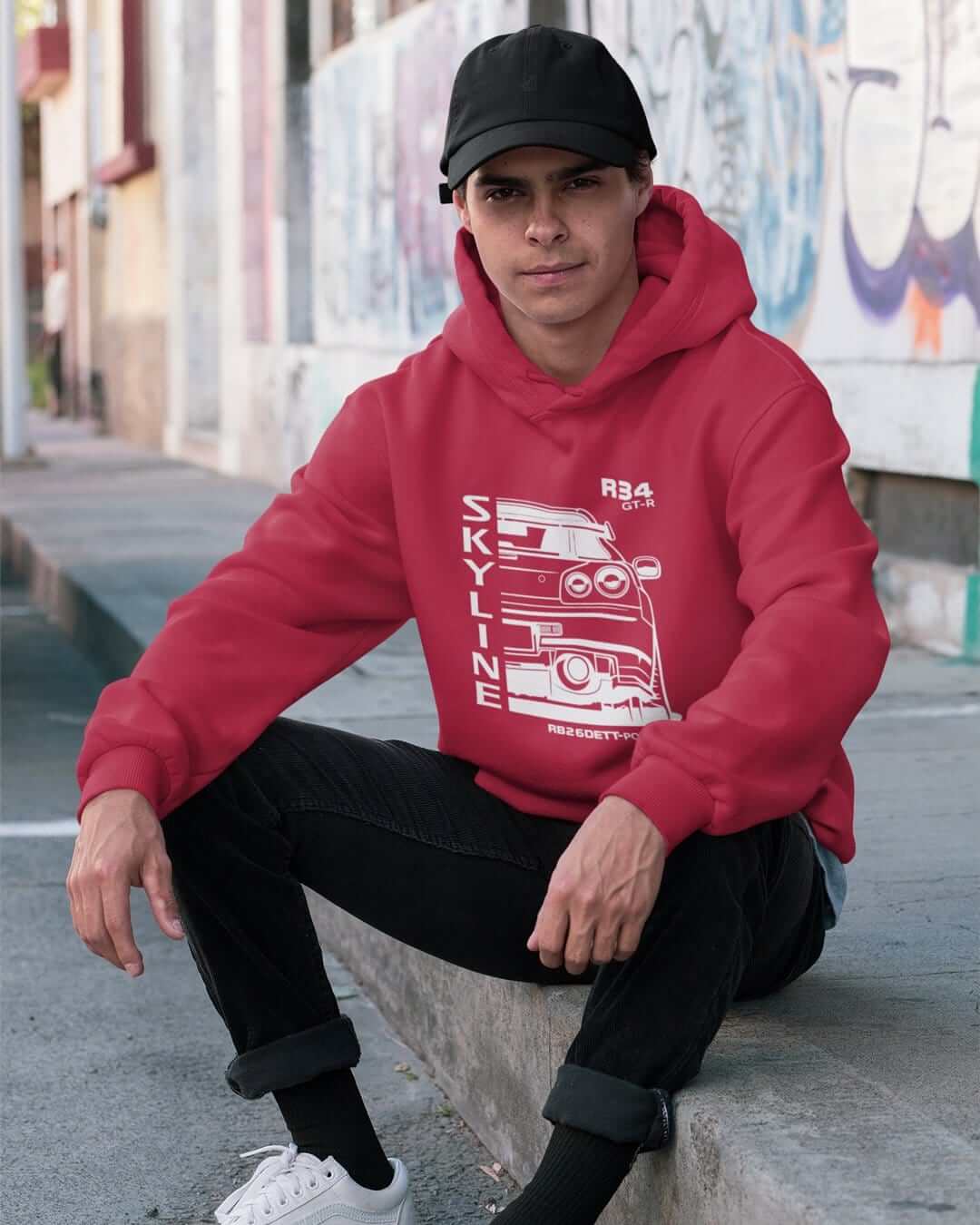R34 GTR RB26 JDM Legend Back Print Car Hoodie