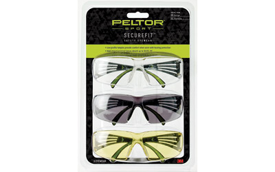 3M/Peltor, SecureFit 400, Anti-fog Glasses, Lightweight, Amber/Clear/Gray, Safety Eyewear 3-Pack