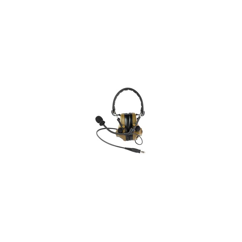 3M/Peltor, ComTac V, Electronic Earmuff, Headband, Foldable, Single Lead, Standard Dynamic Mic, NATO Wiring, Coyote Brown Color