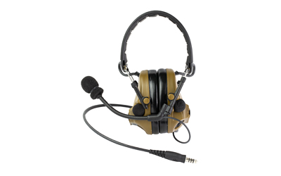 3M/Peltor, ComTac V, Electronic Earmuff, Headband, Foldable, Single Lead, Standard Dynamic Mic, NATO Wiring, Coyote Brown Color