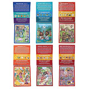 6 Pack of Aqua Brush Christian Activity Books Series: Old Testament #1 & #2, New Testament #1 & #2, Book of Mormon #1 & #2