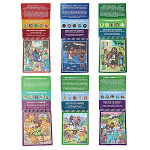 6 Pack of Aqua Brush Christian Activity Books Series: Old Testament #1 & #2, New Testament #1 & #2, Book of Mormon #1 & #2