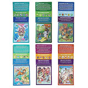 6 Pack of Aqua Brush Christian Activity Books Series: Old Testament #1 & #2, New Testament #1 & #2, Book of Mormon #1 & #2