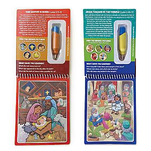 Two Pack New Testament Aqua Brush Activity Book Set, Reusable Travel Activity