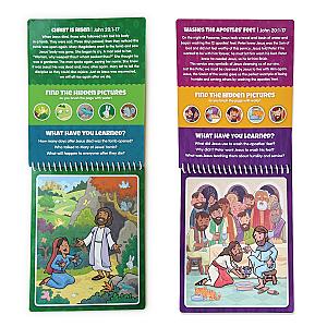 Two Pack New Testament Aqua Brush Activity Book Set, Reusable Travel Activity