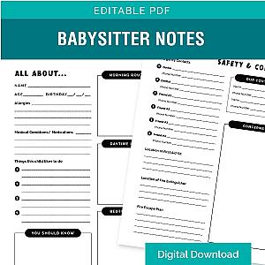 Digital Download: Babysitter Notes