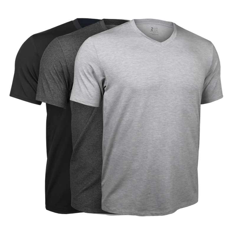 Luxury V Neck Tee - Black/Charcoal/Grey -  3 Pack
