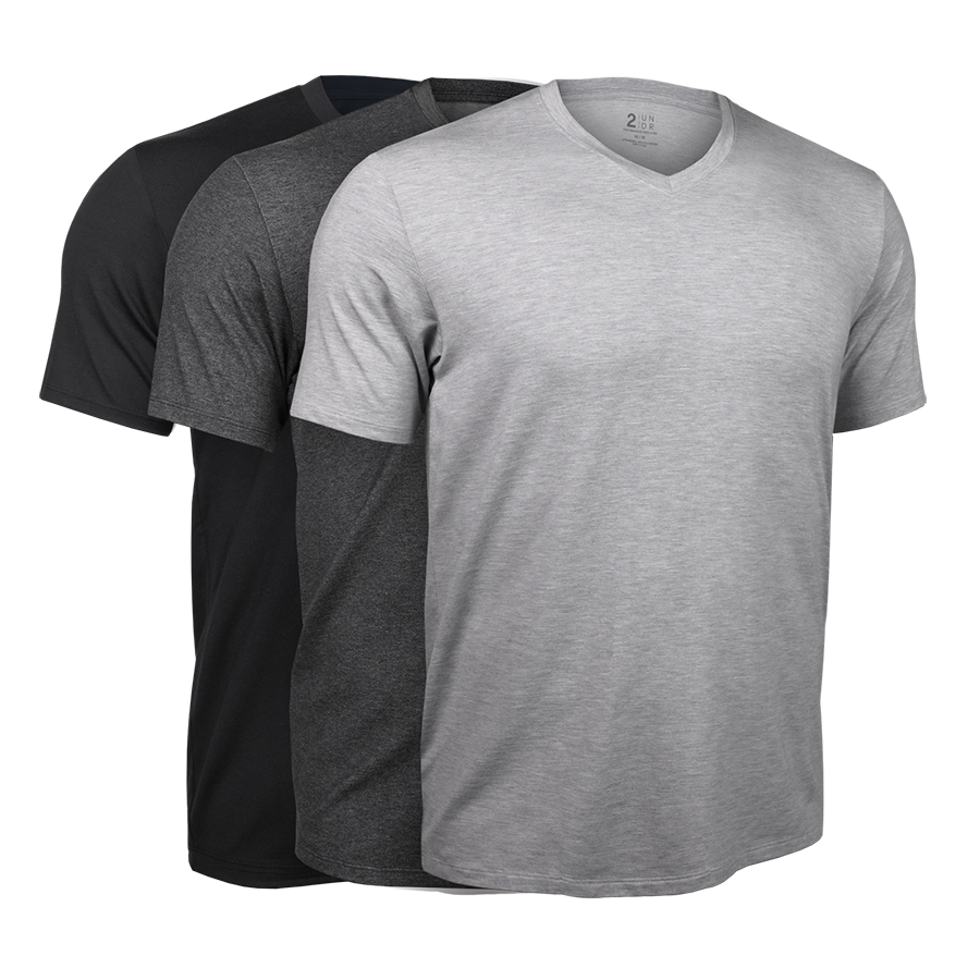 Luxury V Neck Tee - Black/Charcoal/Grey -  3 Pack