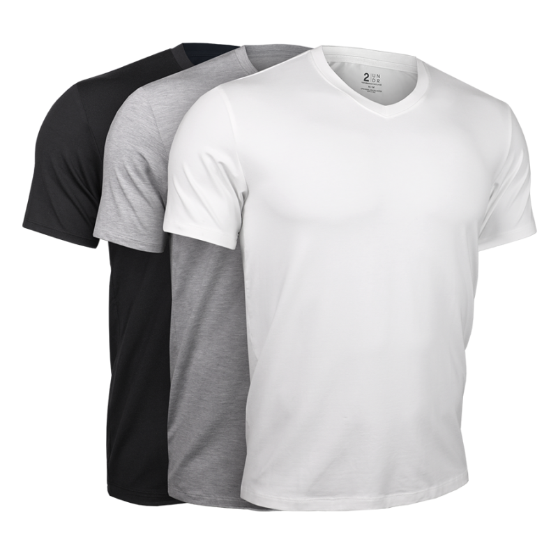 Luxury V Neck Tee - Black/Grey/White - 3 Pack