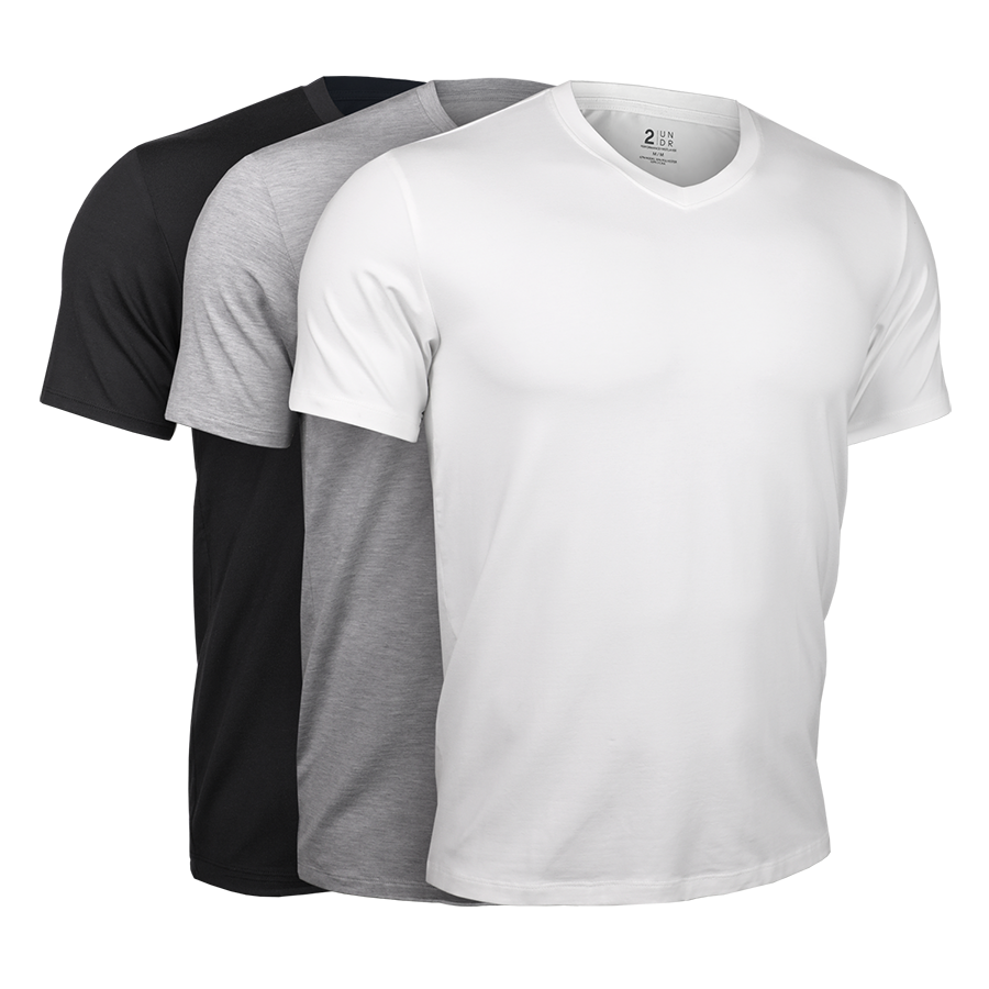 Luxury V Neck Tee - Black/Grey/White - 3 Pack