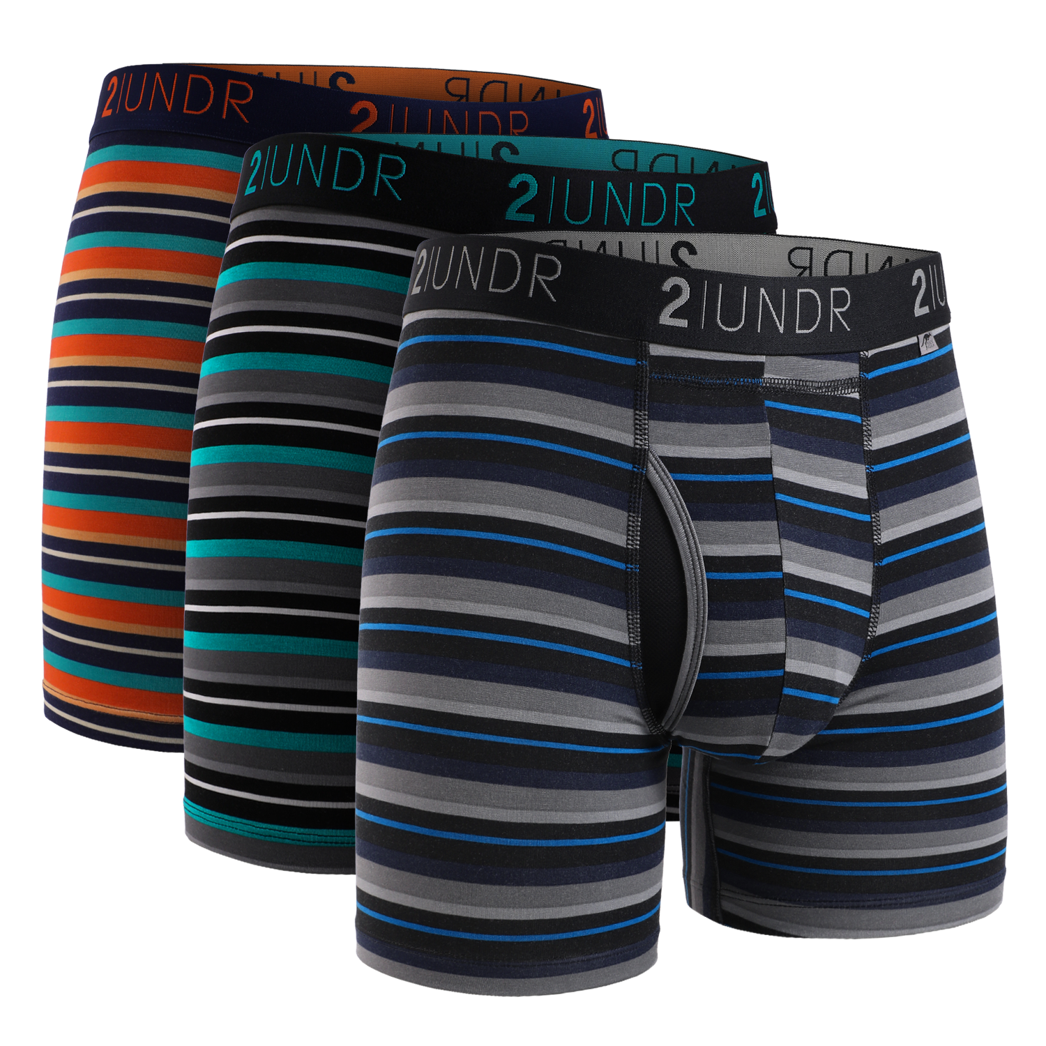 Swing Shift 6" Boxer Brief - 3 Pack Boxset -  Blue/Teal/Beach Stripes
