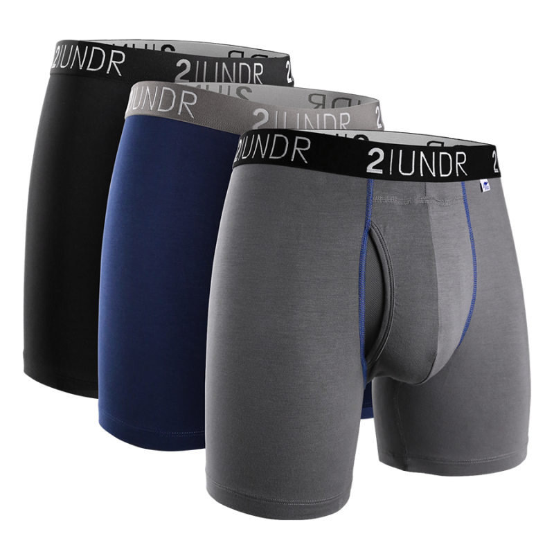 Swing Shift 6" Boxer Brief - 3 Pack Boxset - Black - Grey - Navy